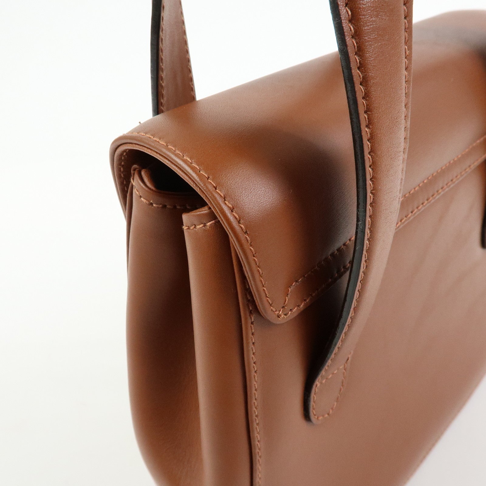 Ferragamo Gancini Leather 2Way Bag Hand Bag Shoulder Bag Brown