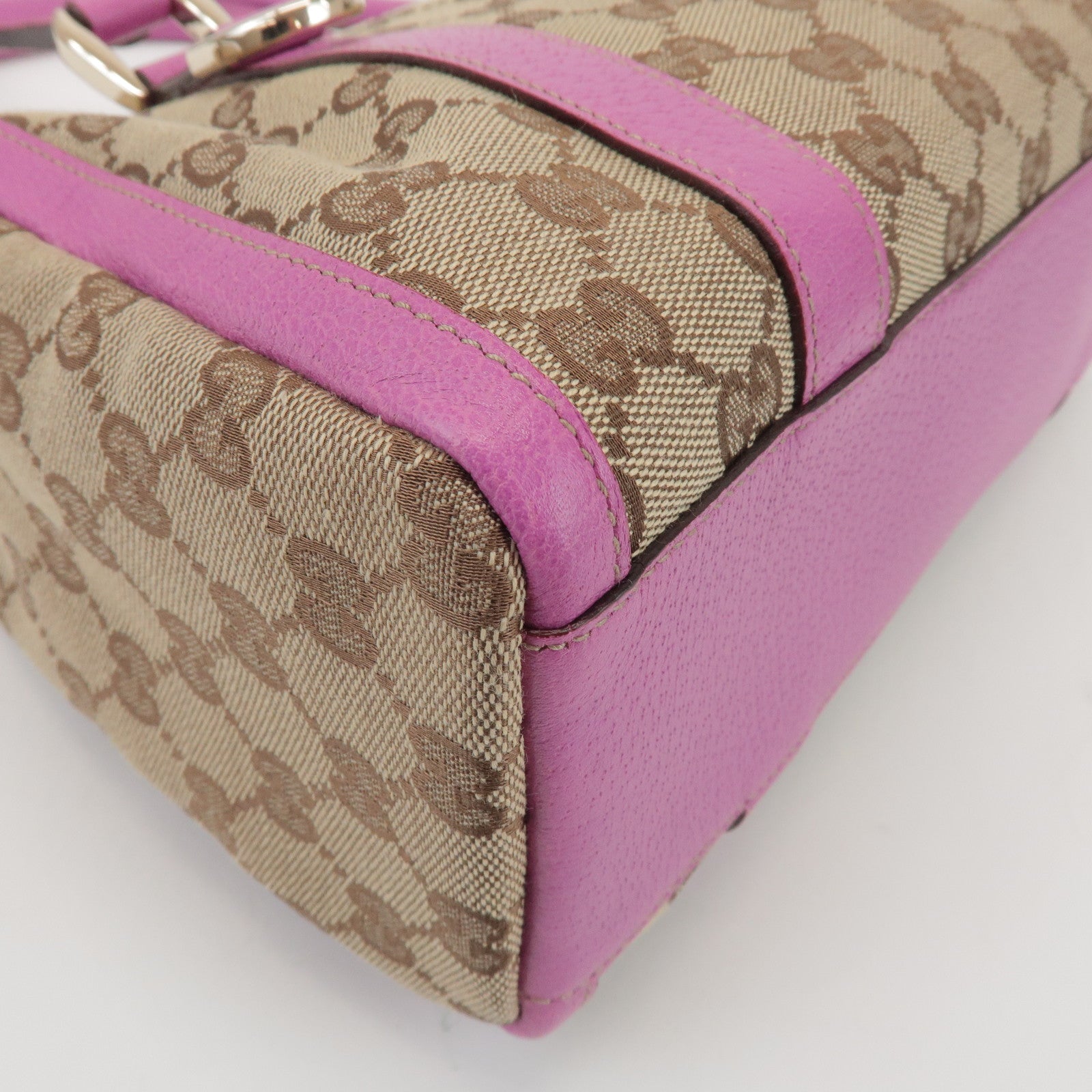 GUCCI Abbey GG Canvas Leather Mini Boston Bag Beige Fuchsia 130942