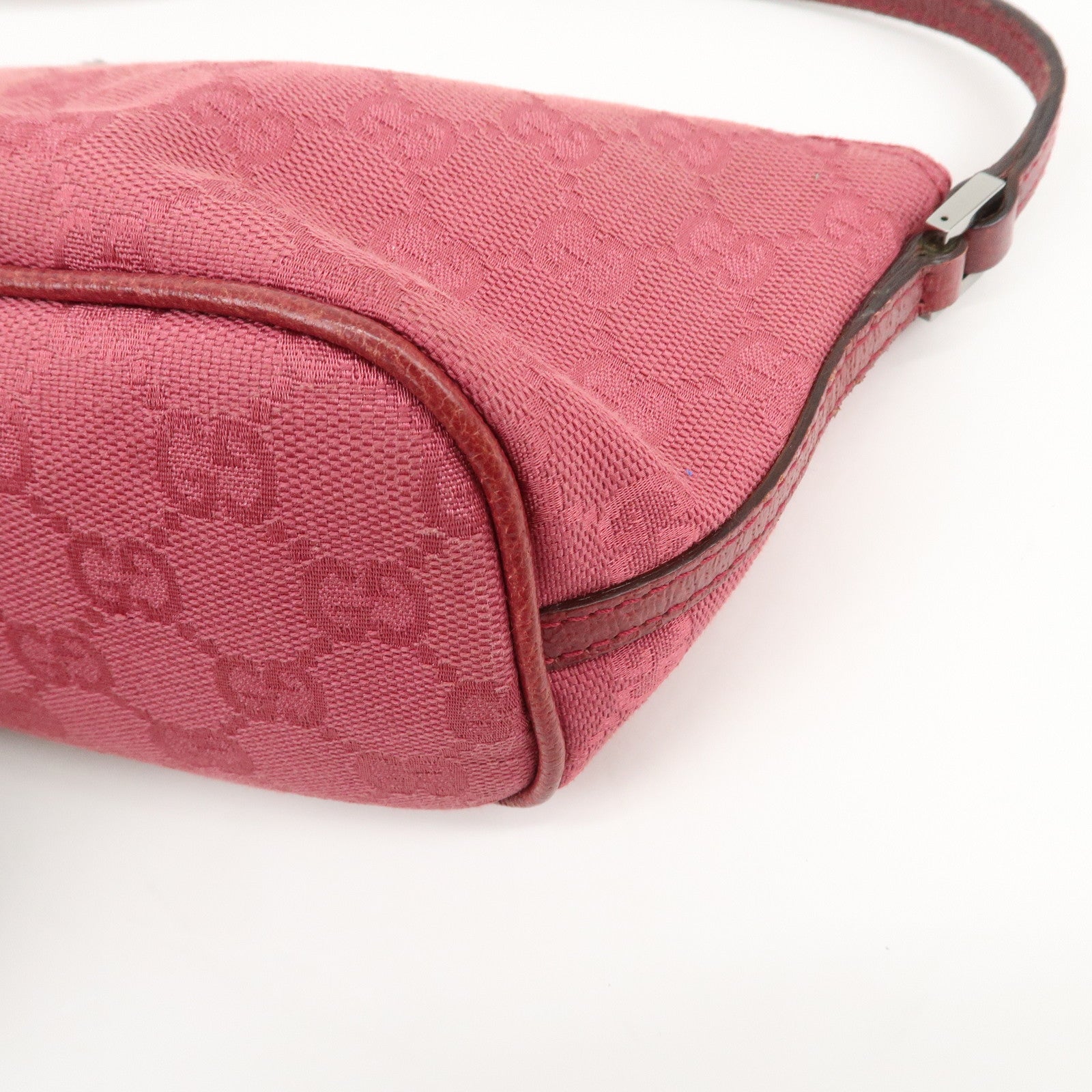 GUCCI Boat Bag GG Monogram Canvas Leather Hand Bag Pouch Pink 07198