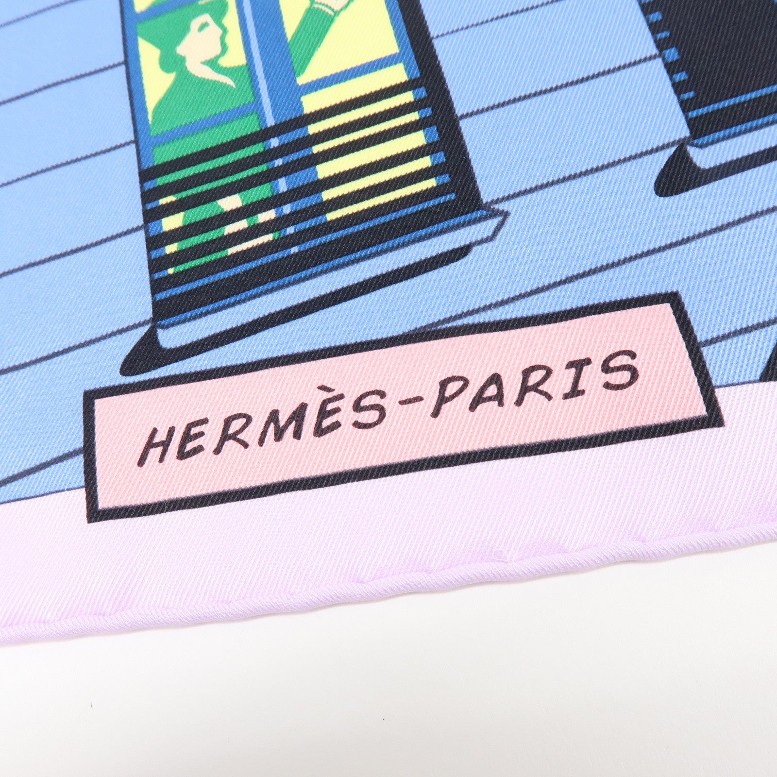 HERMES Carre 70 Silk 100% Scarf MINUIT AU FAUBOURG Blue Pink