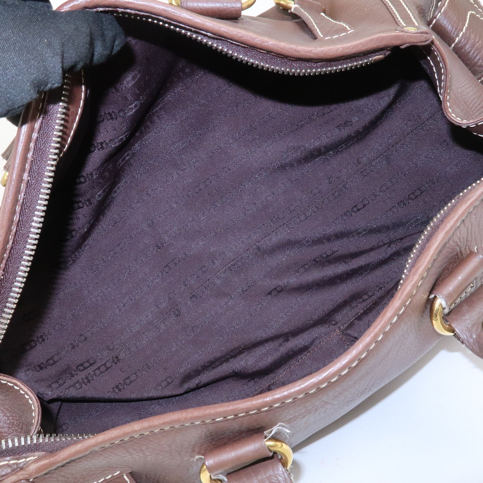 CELINE Logo Leather Boogie Bag Large Tote Bag Hand Bag Brown