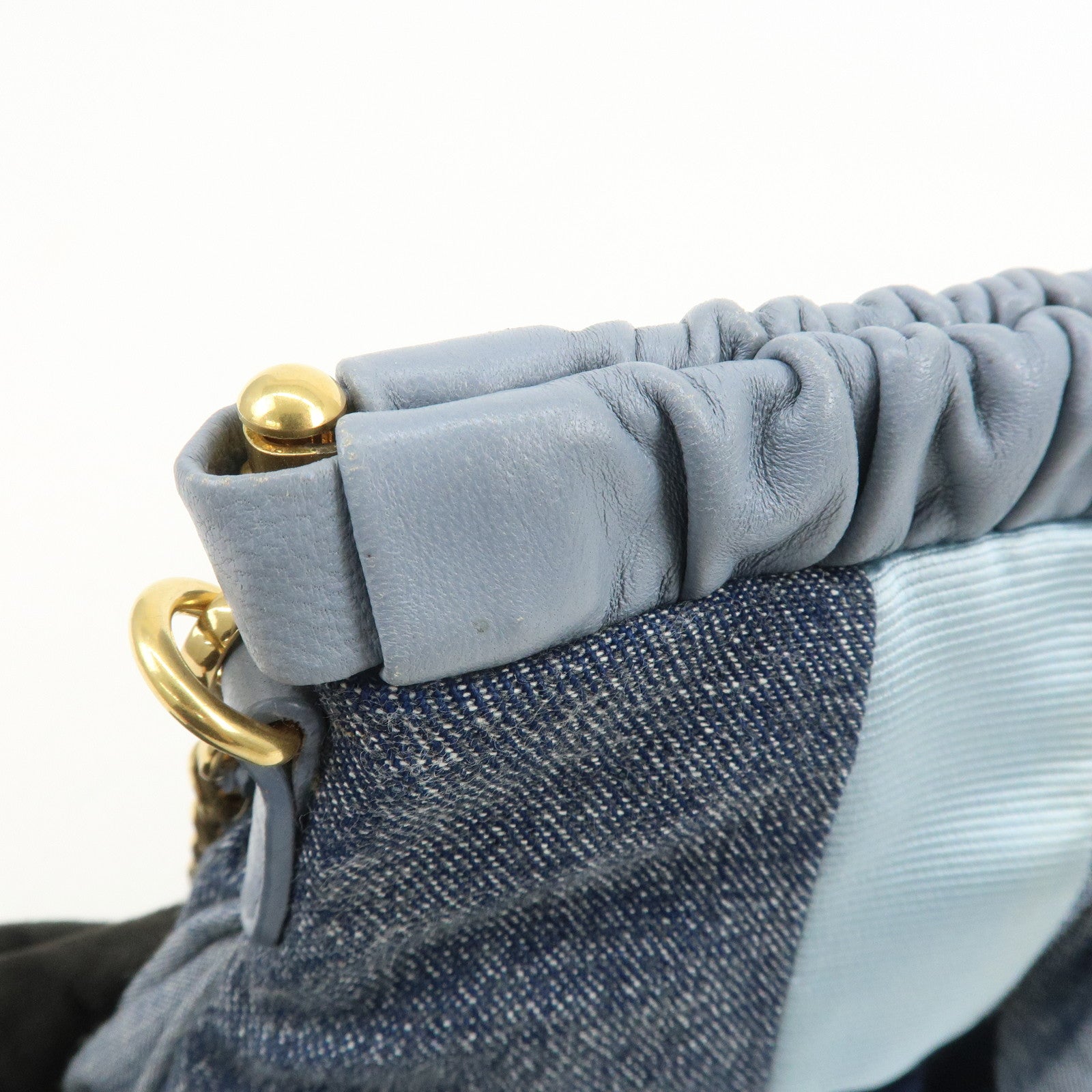 MIU MIU Patchwork Denim Leather 2Way Bag Hand Bag Shoulder Bag