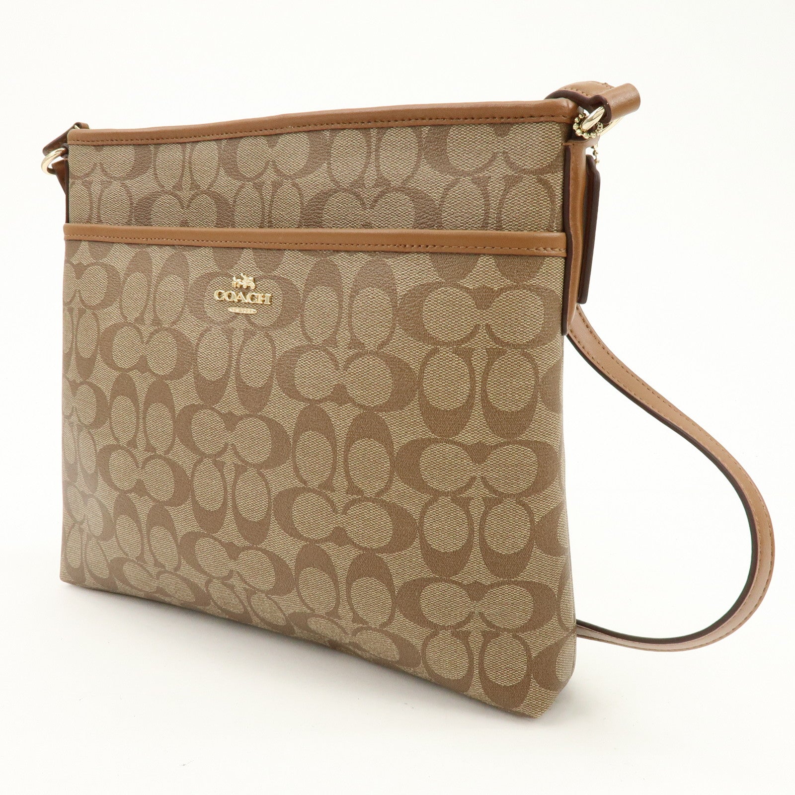 COACH Signature PVC Coated Canvas Leather Shoulder Bag Beige Brown