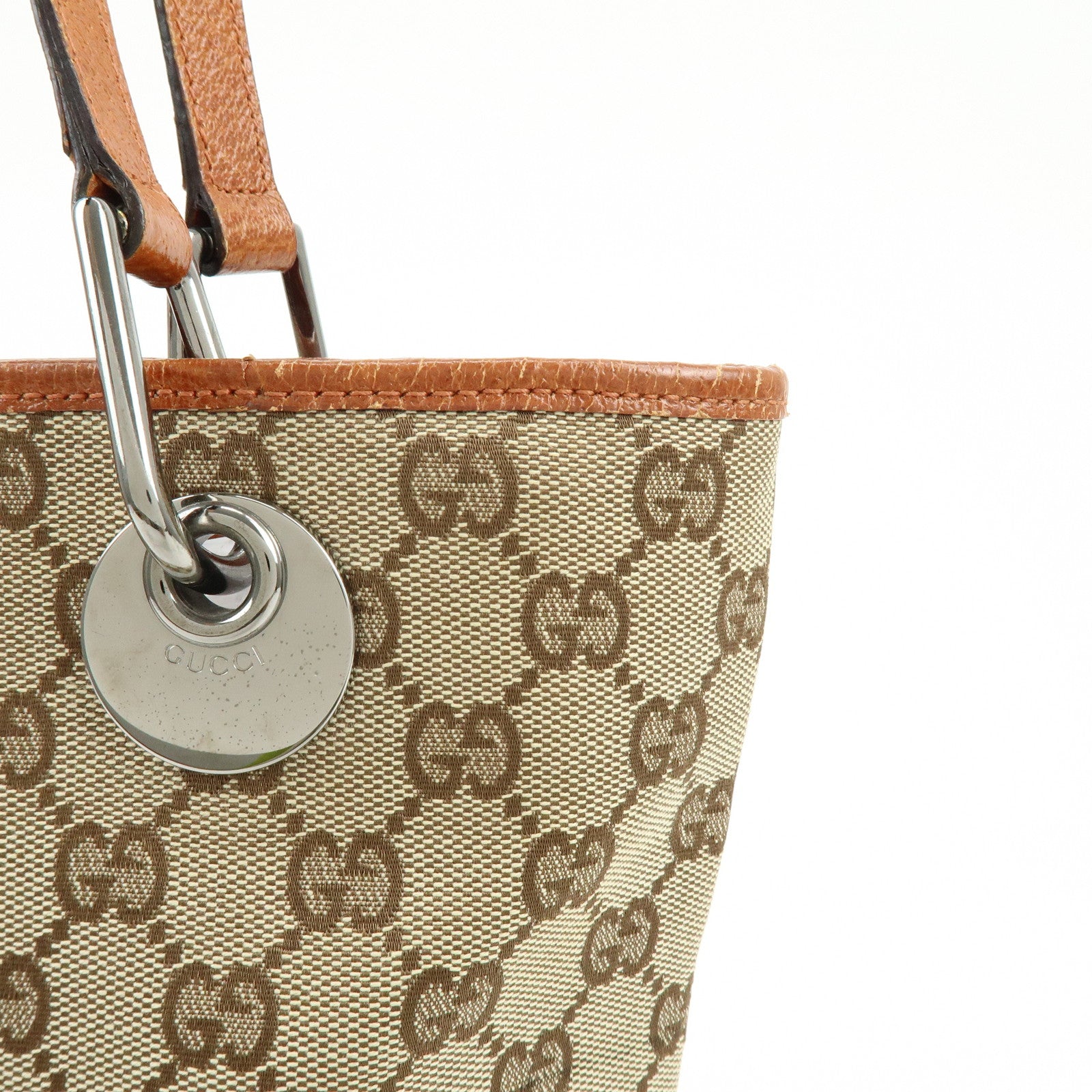 GUCCI GG Canvas Leather Tote Bag Hand Bag Brown 120840