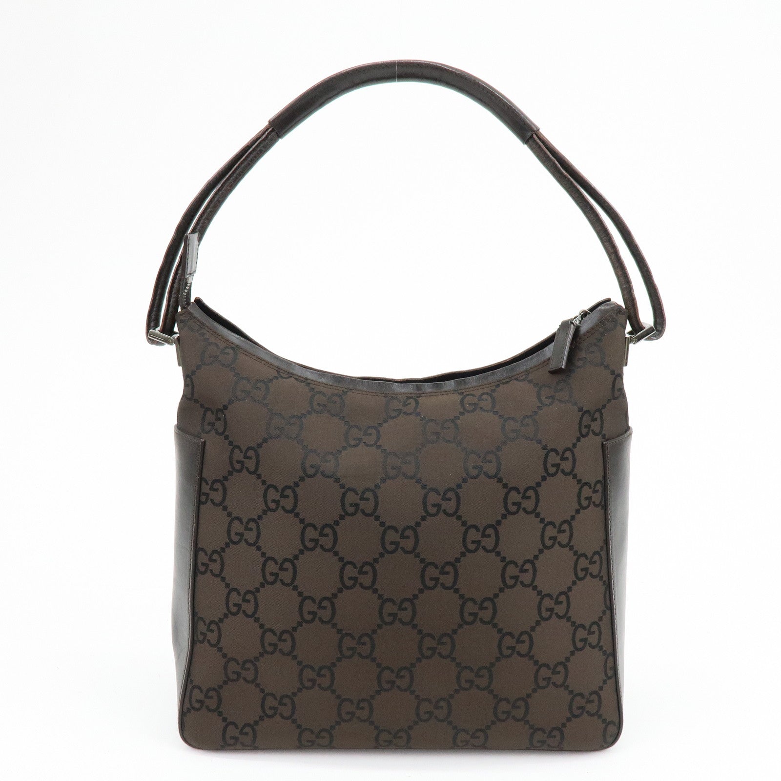 GUCCI GG Nylon Leather Shoulder Bag Hand Bag Brown 001・3766