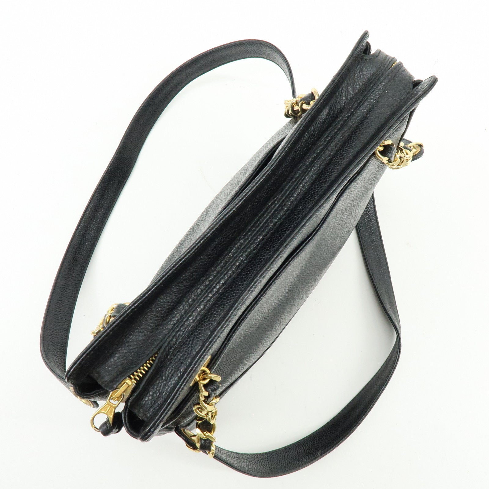 CHANEL Triple COCO Mark Caviarskin Chain Shoulder Bag Black