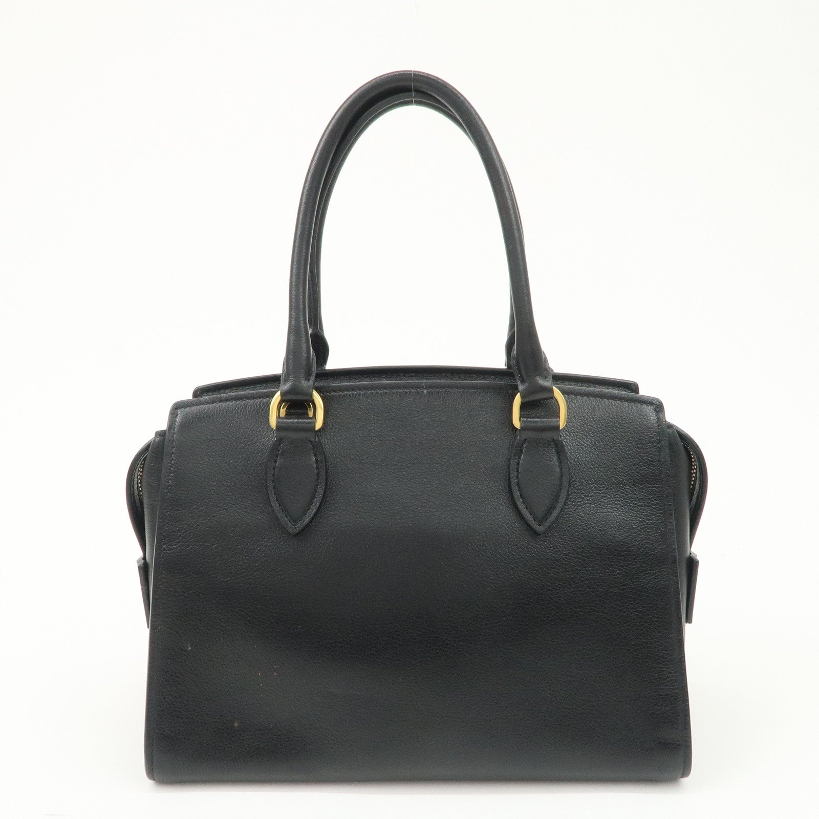 PRADA Leather 2Way Bag Hand Bag Black Gold Hardware Used