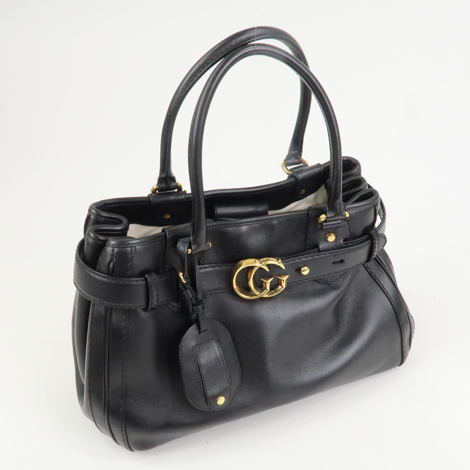 GUCCI GG Running Calf Leather Tote Bag Hand Bag Black 247183