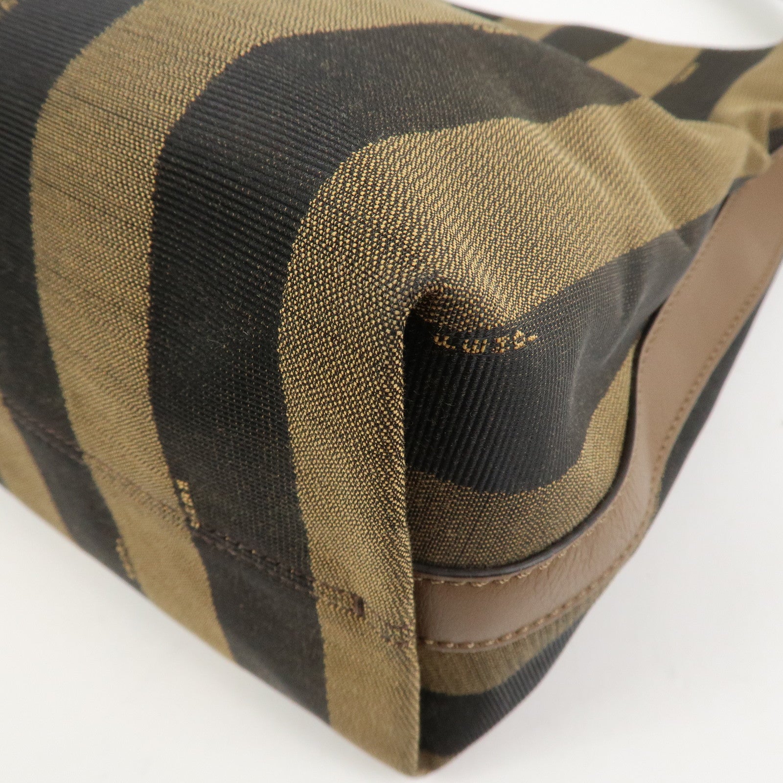 FENDI Pecan Canvas Leather Shoulder Bag Brown Black 8BR669