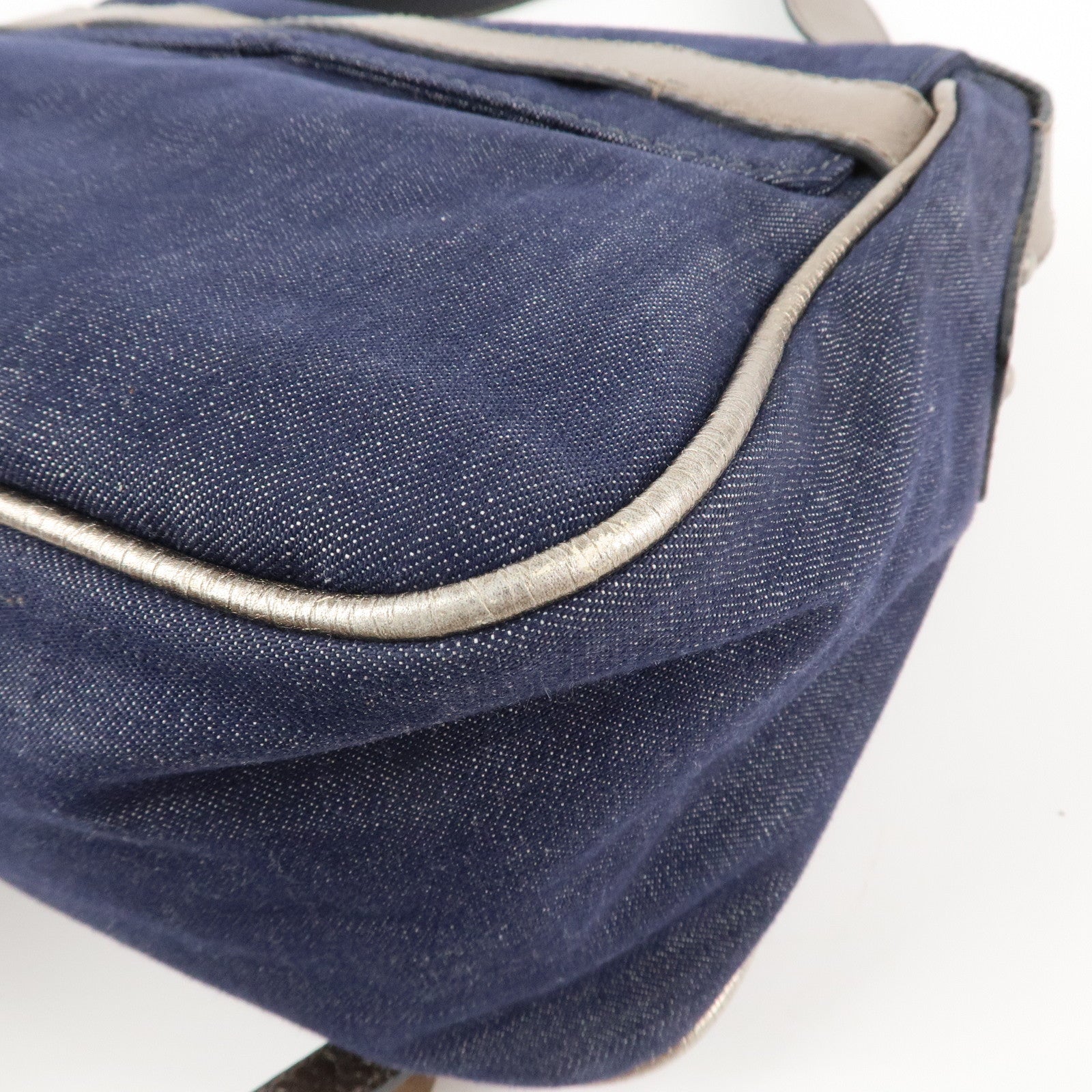 Chloe Denim Leather Shoulder Bag Crossbody Bag Indigo Blue Silver Used