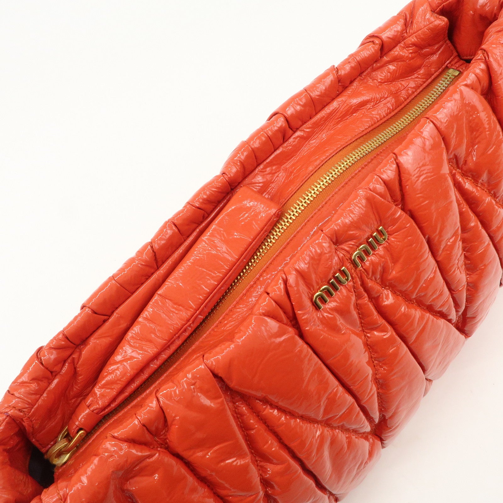 MIUMIU Matelasse Enamel Leather Clutch Bag Pouch Orange