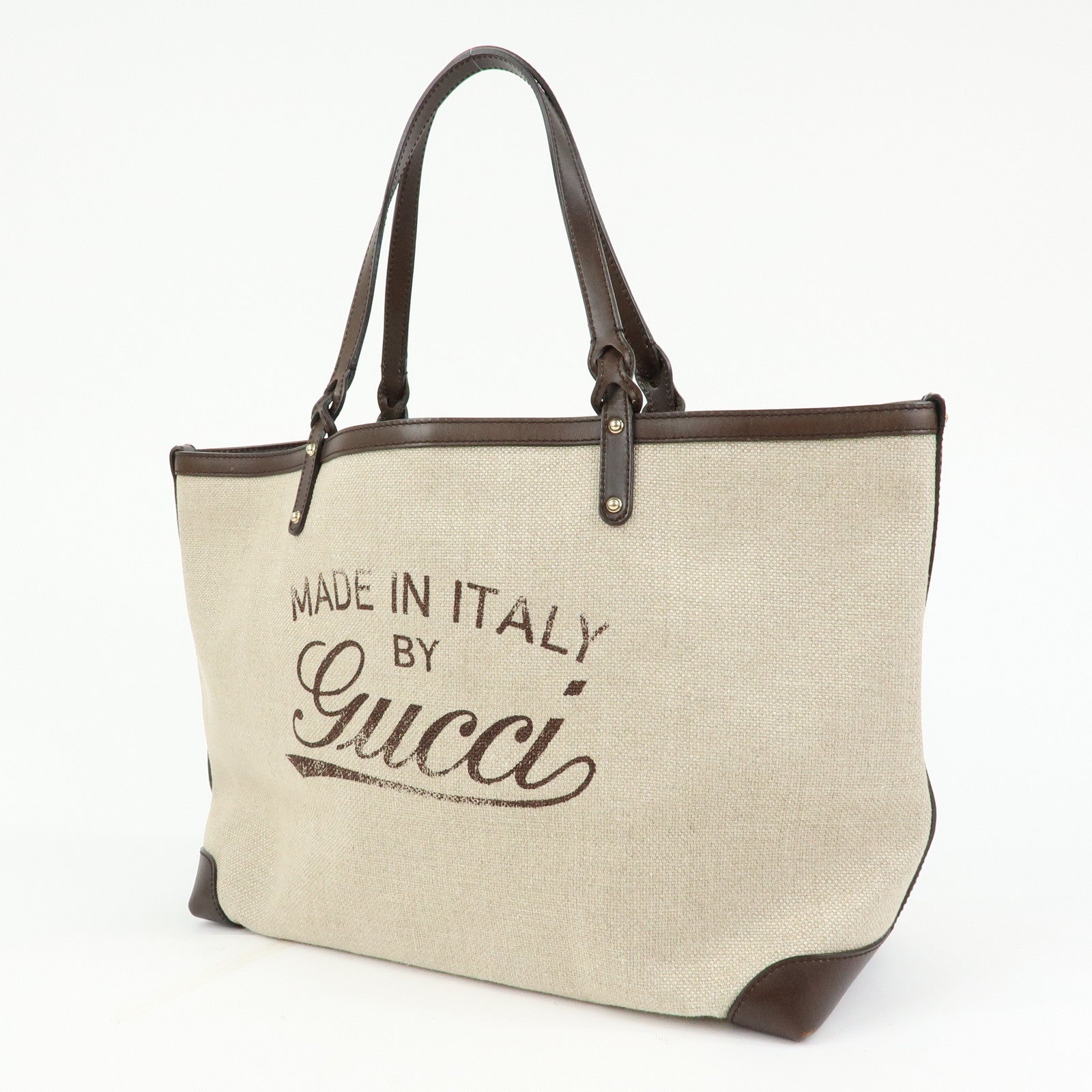 GUCCI GUCCI Craft Canvas Leather Tote Bag Beige Brown 247207