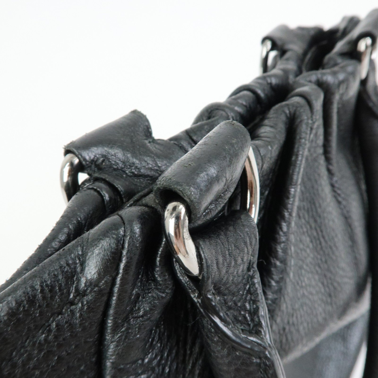 PRADA Logo Leather Tote Bag Shoulder Bag Hand Bag Black