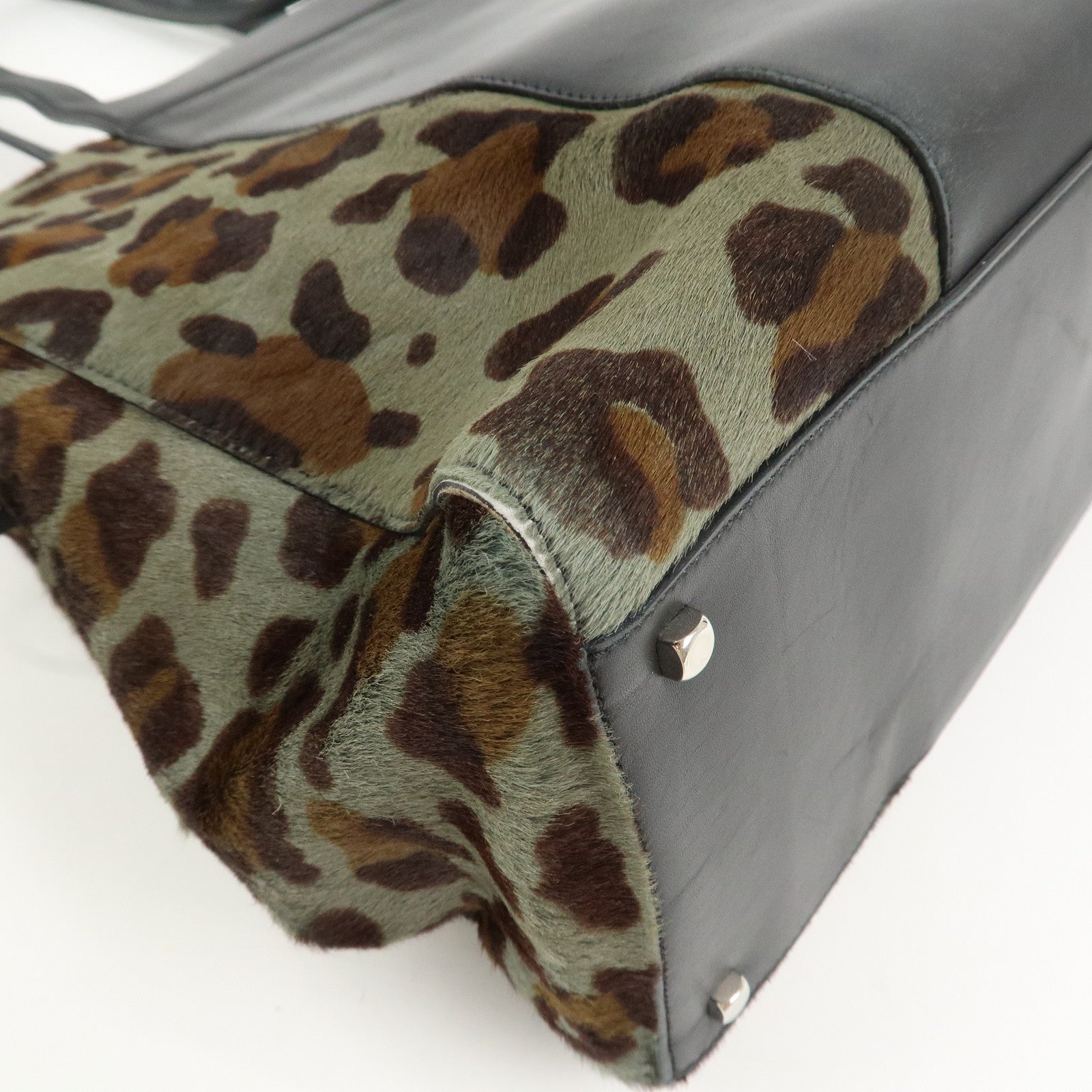 Ferragamo Gancini Unborn Calf Leather Tote Bag Shoulder Bag Leopard