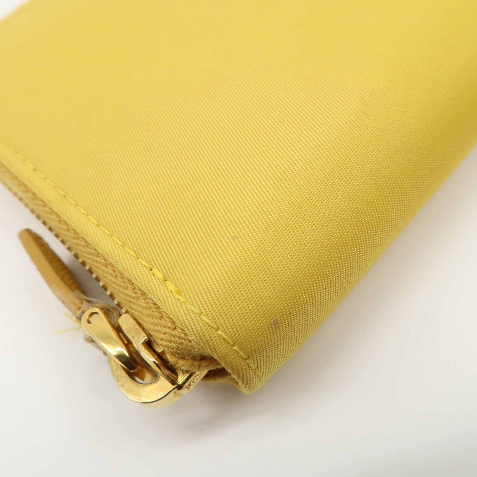 PRADA Triangle Logo Nylon Leather Round Zippy Long Wallet Yellow