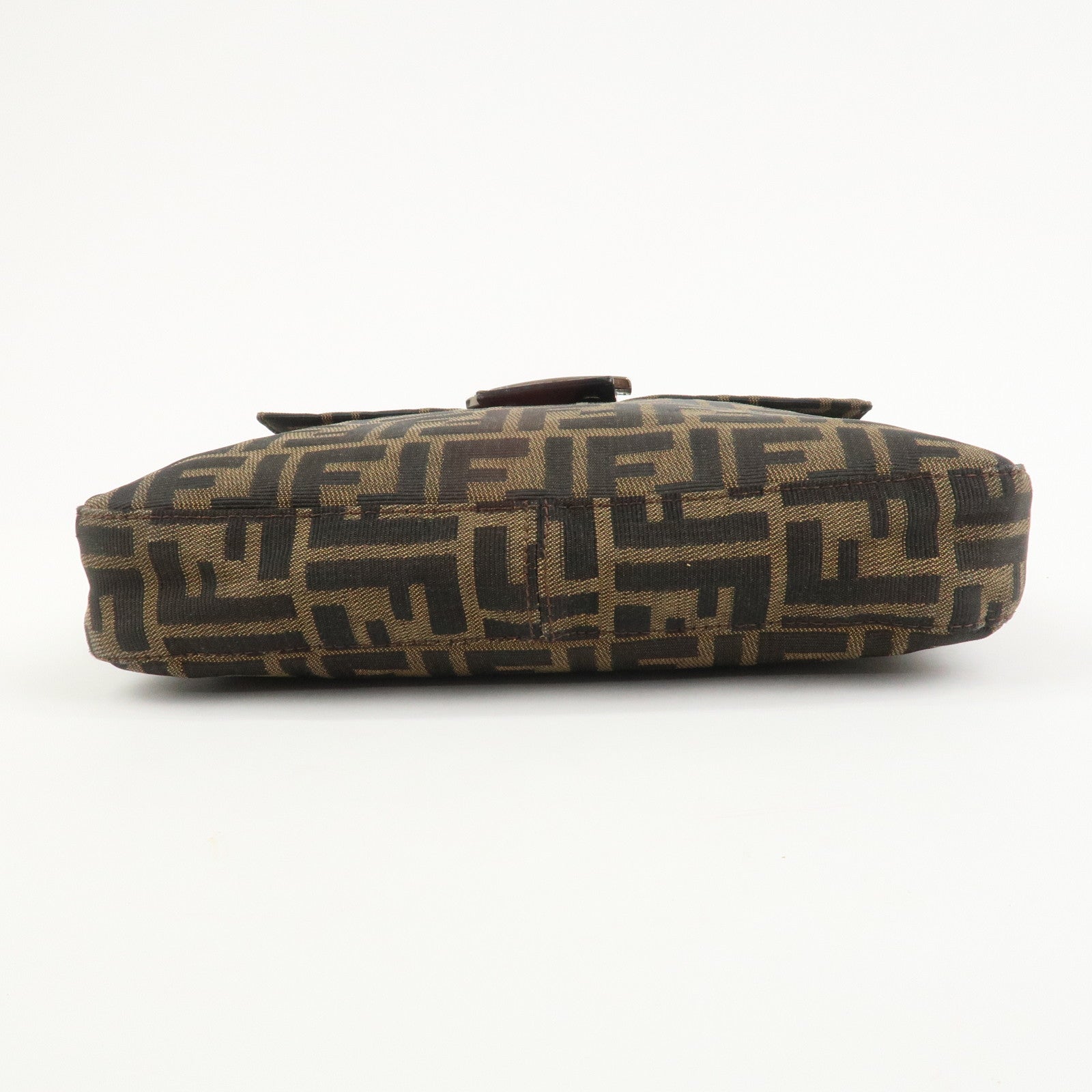 FENDI Zucca Canvas Leather Shoulder Bag Brown Black 26730