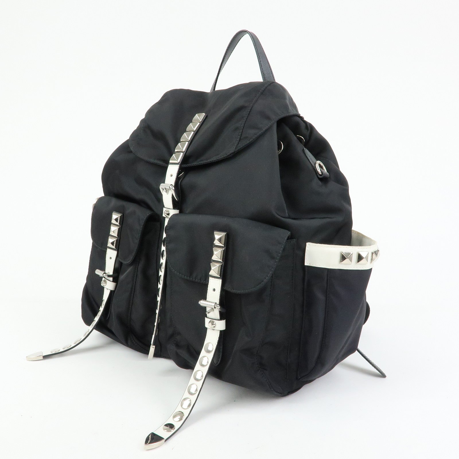 PRADA Triangle Logo Nylon Studs Backpack Rucksack Black 1BZ811