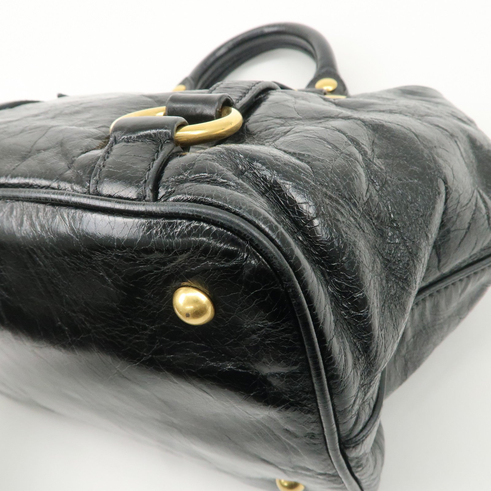 MIU MIU Leather 2Way Bag Hand Bag Shoulder Bag Black RN0685 Used