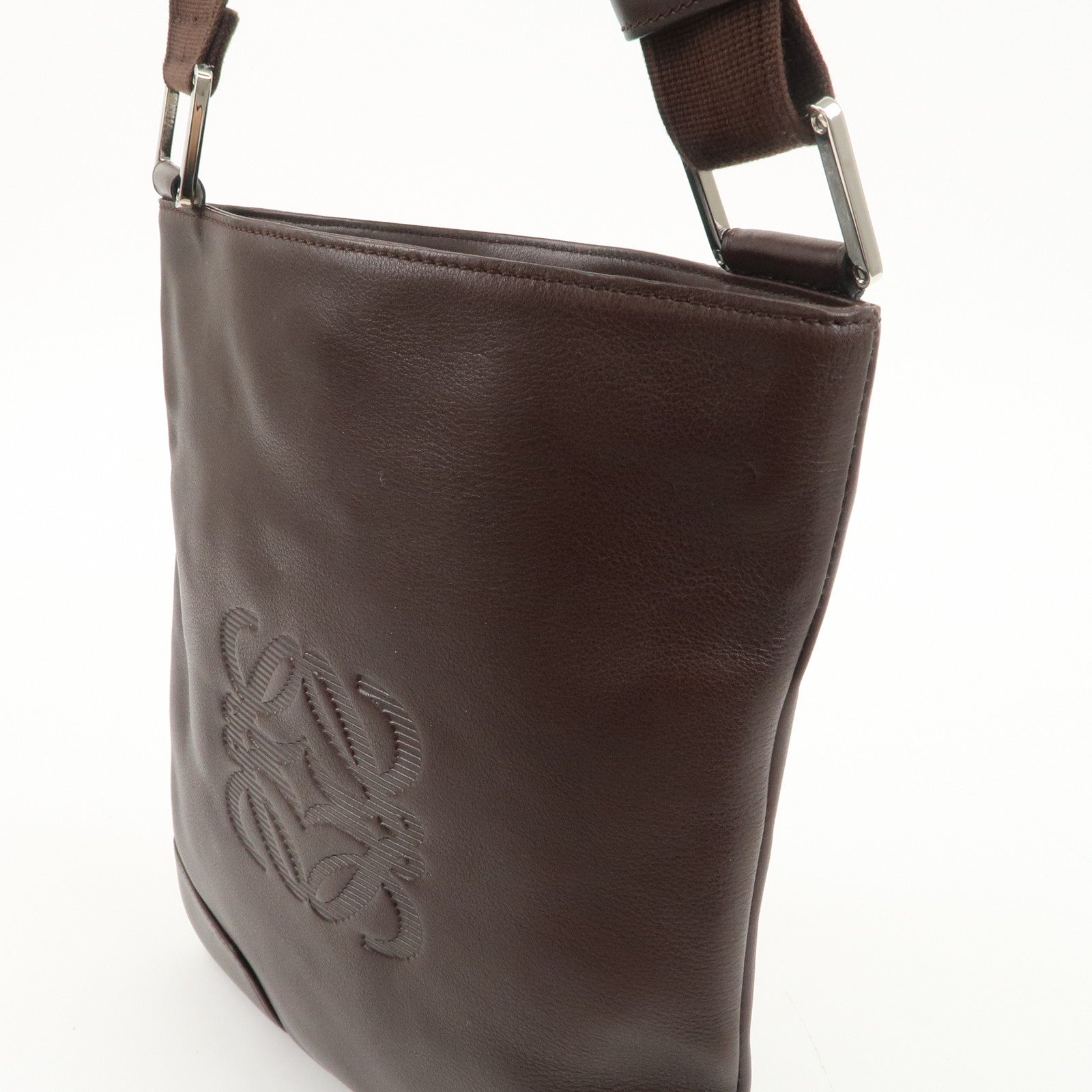LOEWE Anagram Leather Shoulder Bag Brown Silver Hardware Used