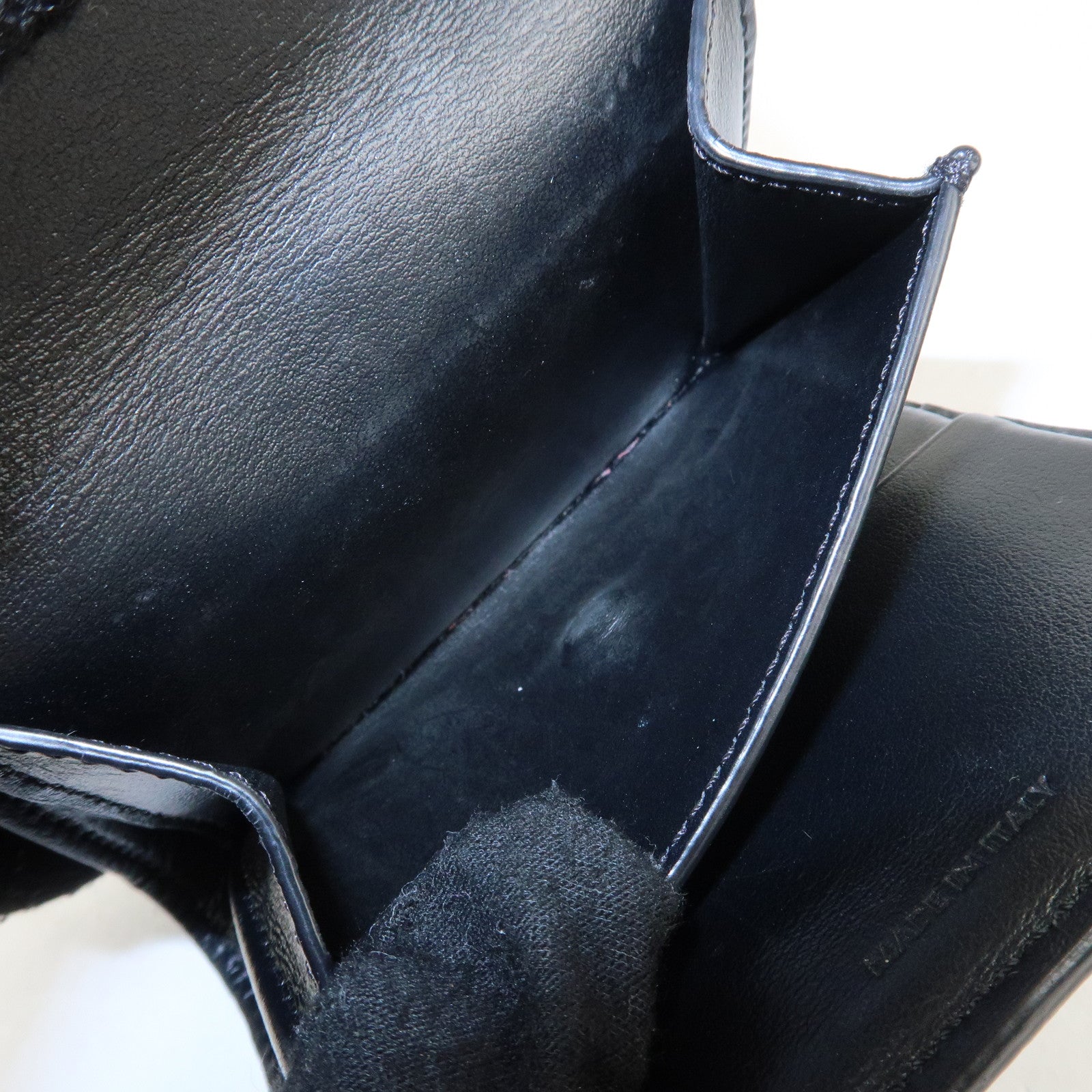 CELINE Logo Leather Small Tri-fold Wallet Black Used