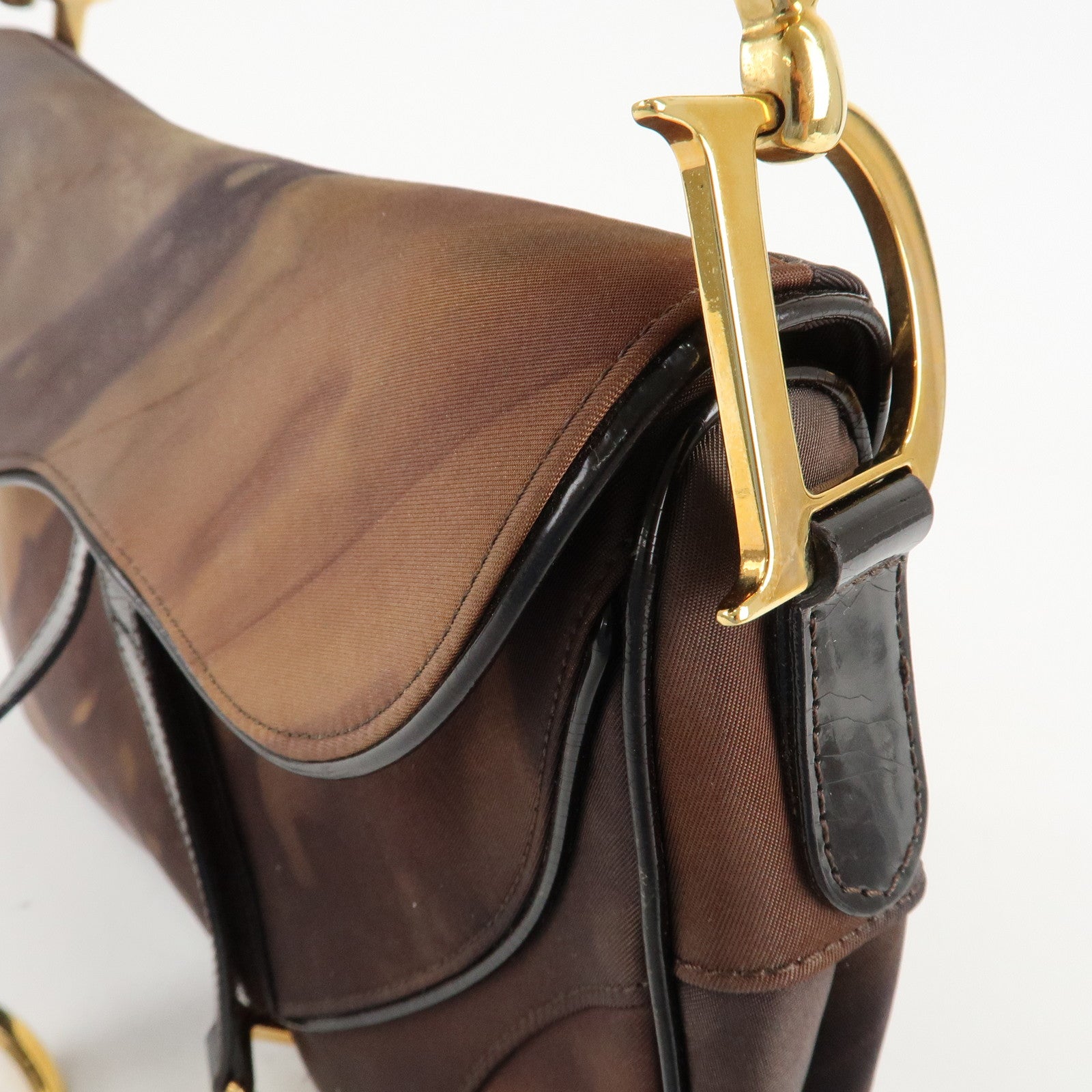 Christian Dior Nylon Canvas Patent Leather Saddle Bag Shoulder Bag Used