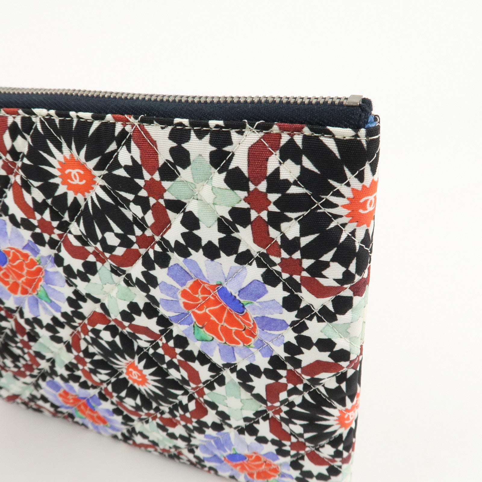 CHANEL COCO Mark Canvas Quilting Flower Print Clutch Bag A82074 Used