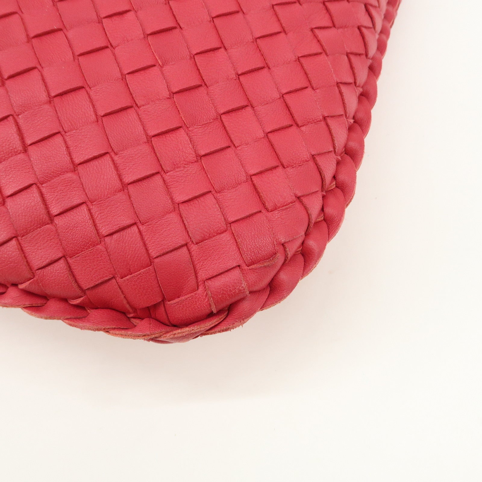 BOTTEGA VENETA Intrecciato Leather Shoulder Bag Red 115654 Used