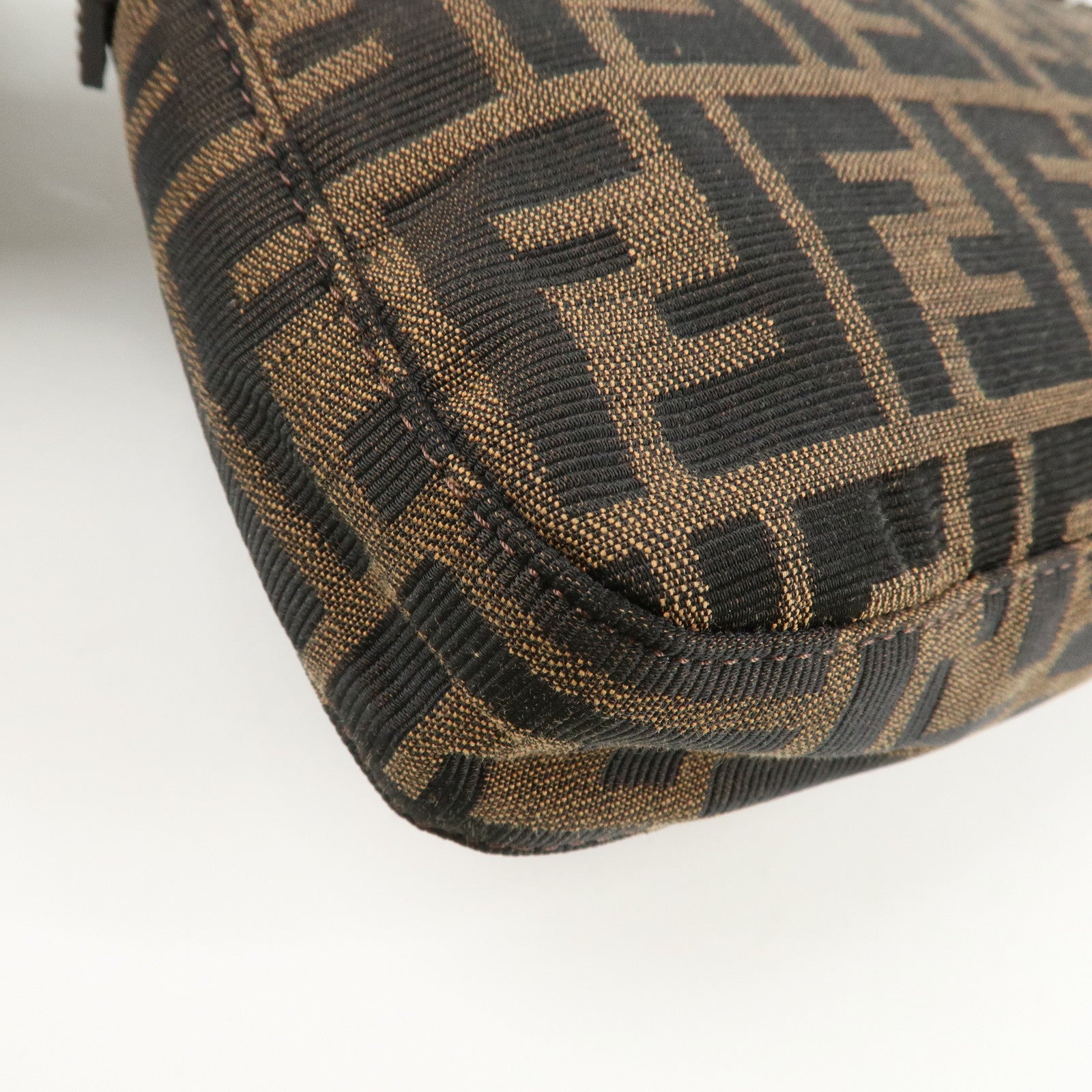 FENDI Mamma Baguette Zucca Canvas Shoulder Bag Brown Black 26424 Used