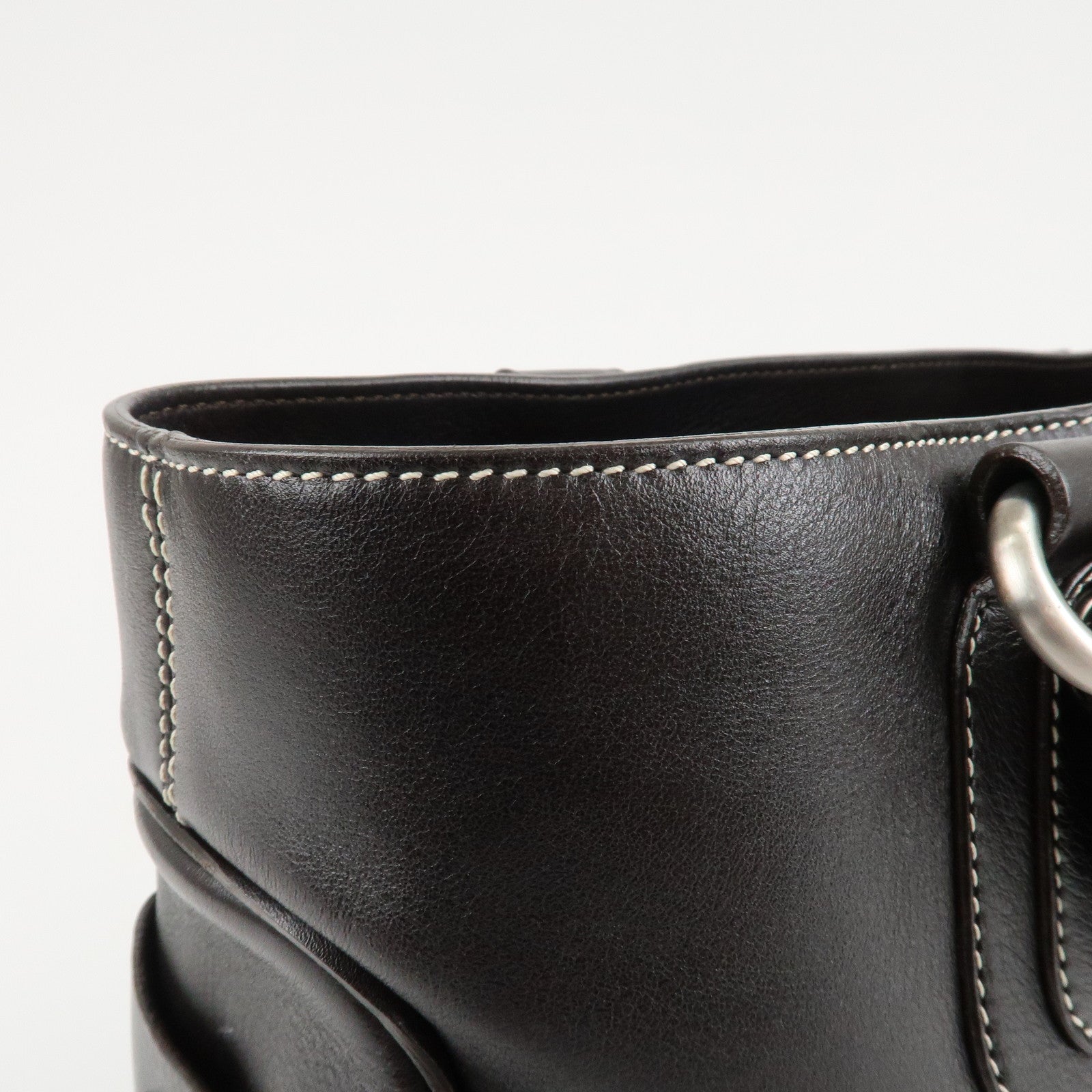 CELINE Leather Boogie Bag Hand Bag Tote Bag Dark Brown Used
