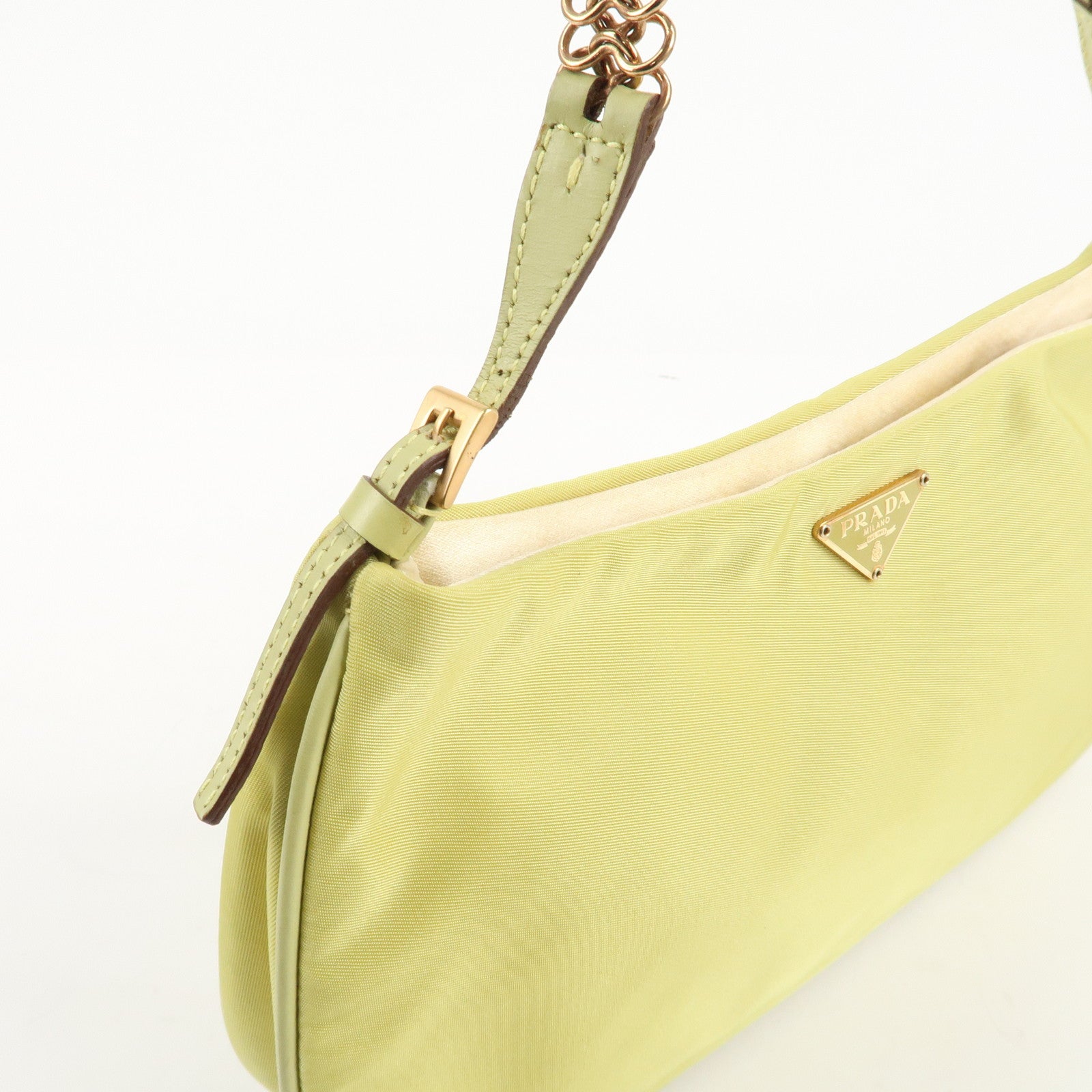 PRADA Nylon Leather Chain Shoulder Bag Yellow BR0105 Used