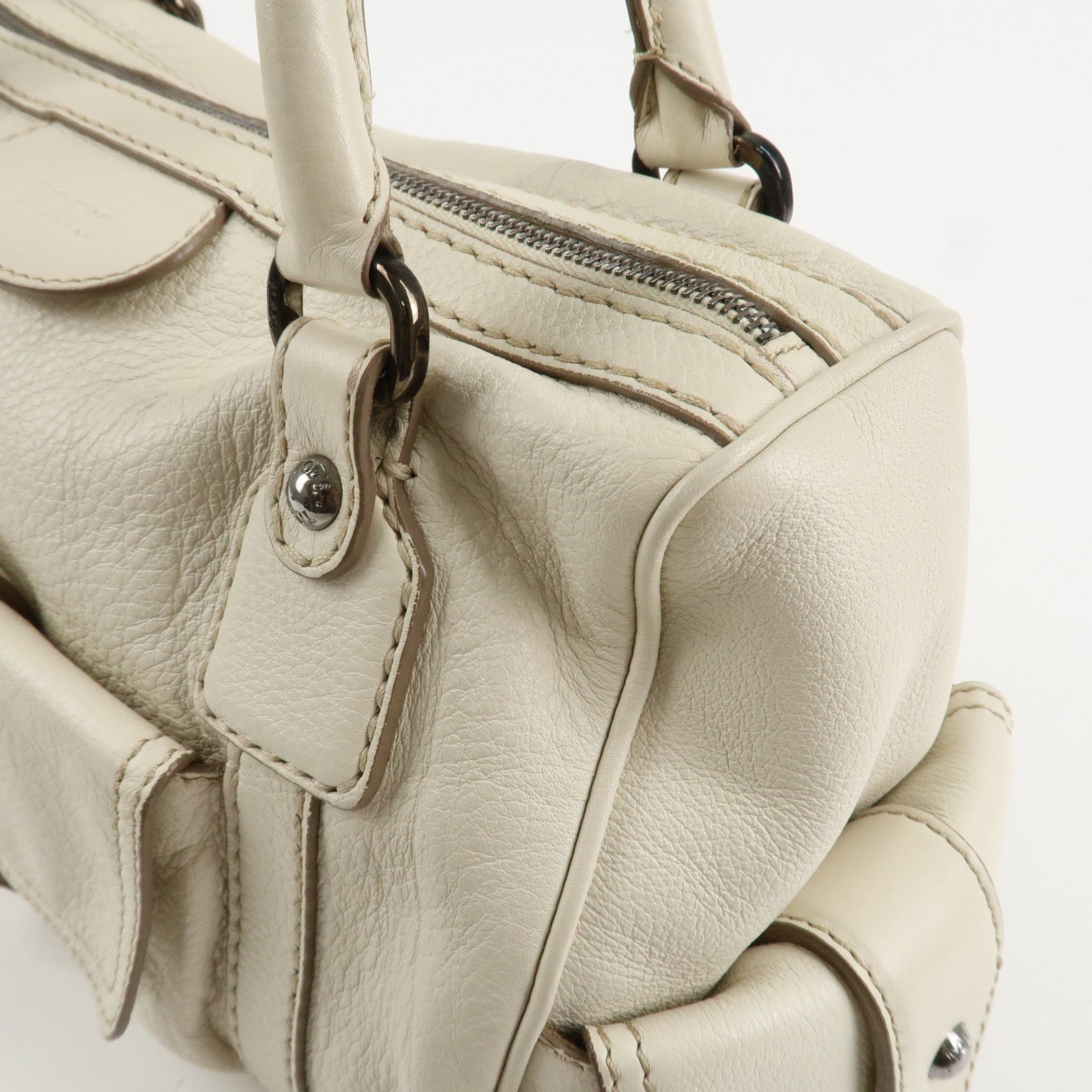 TOD'S Leather Shoulder Bag Hand Bag White Used