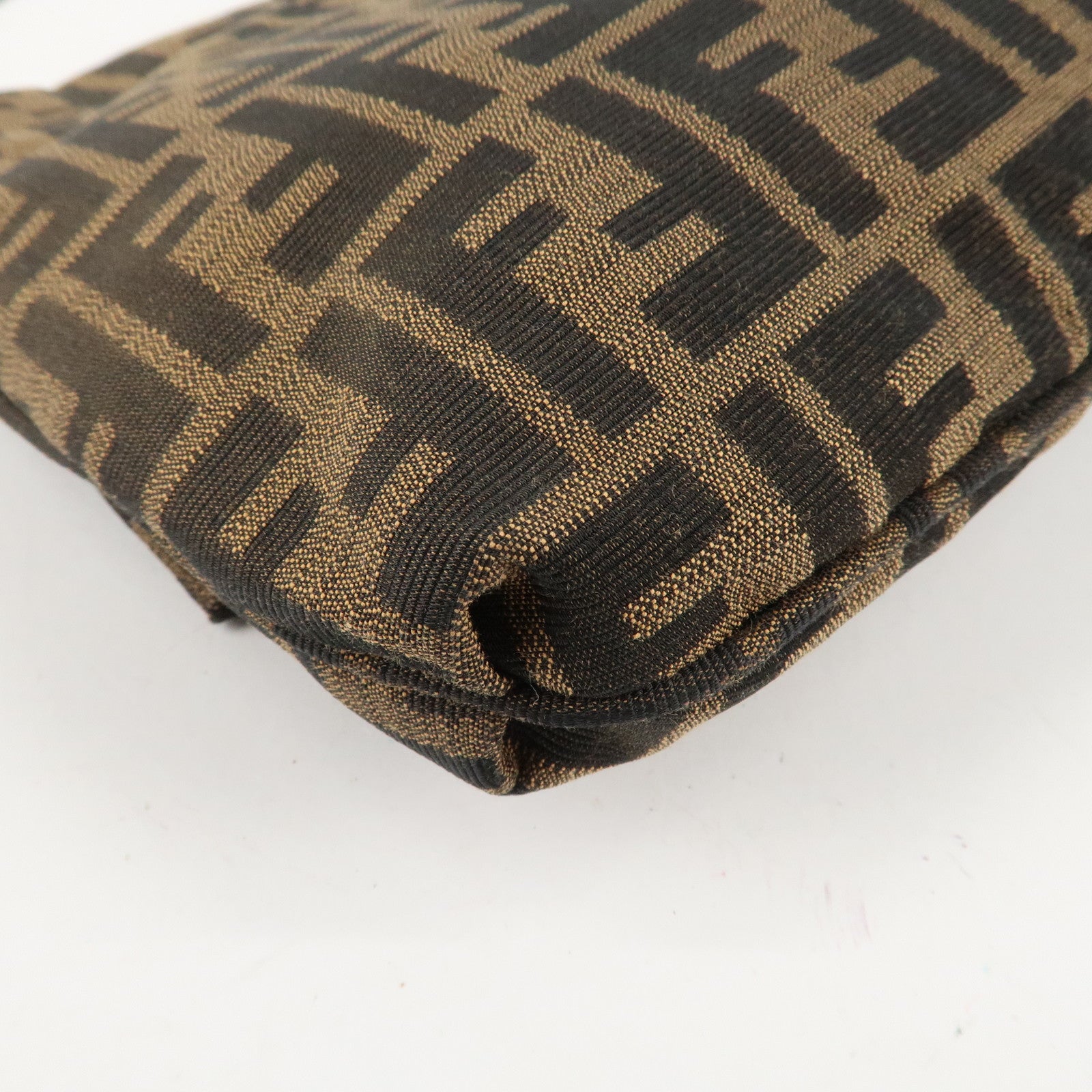 FENDI Zucca Canvas Patent Shoulder Bag Brown Black 8BT163 Used