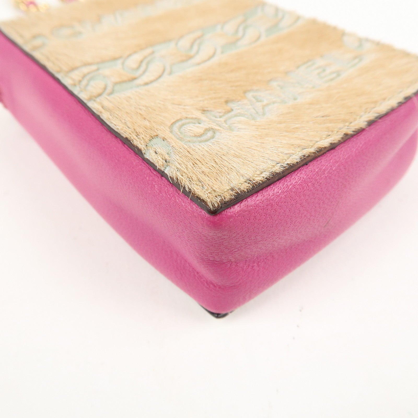 CHANEL Unborn Calf Lamb Skin Chain Shoulder Cigarette Case Used