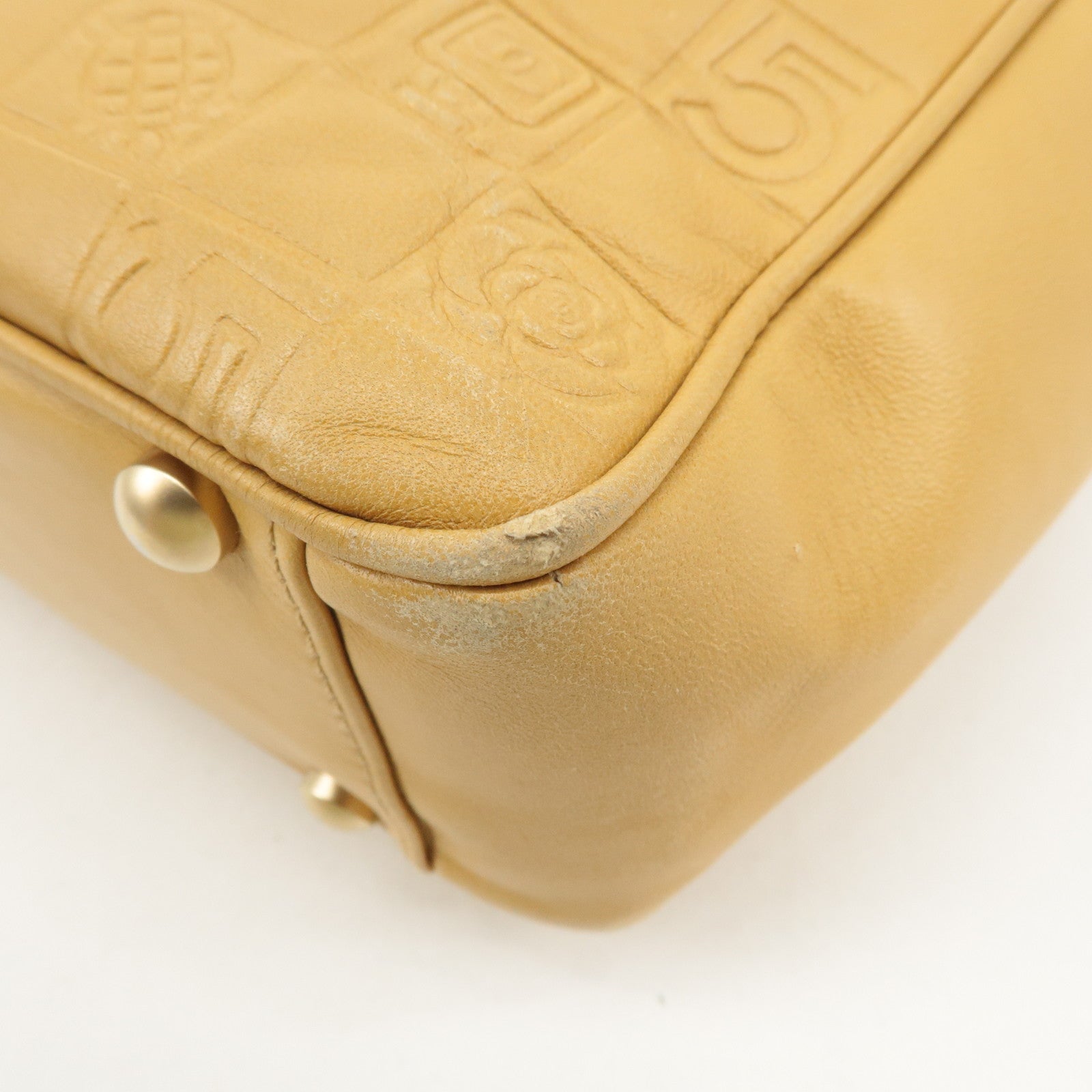 CHANEL Icon Line Leather COCO Mark Tote Bag Hand Bag Beige Used