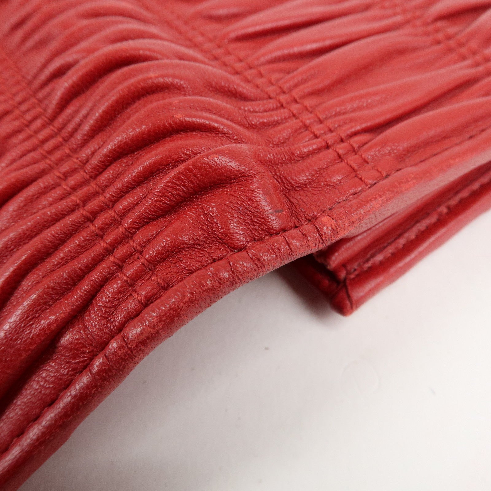 PRADA Logo Leather Bi-Fold Long Wallet Red Gold Hardware Used