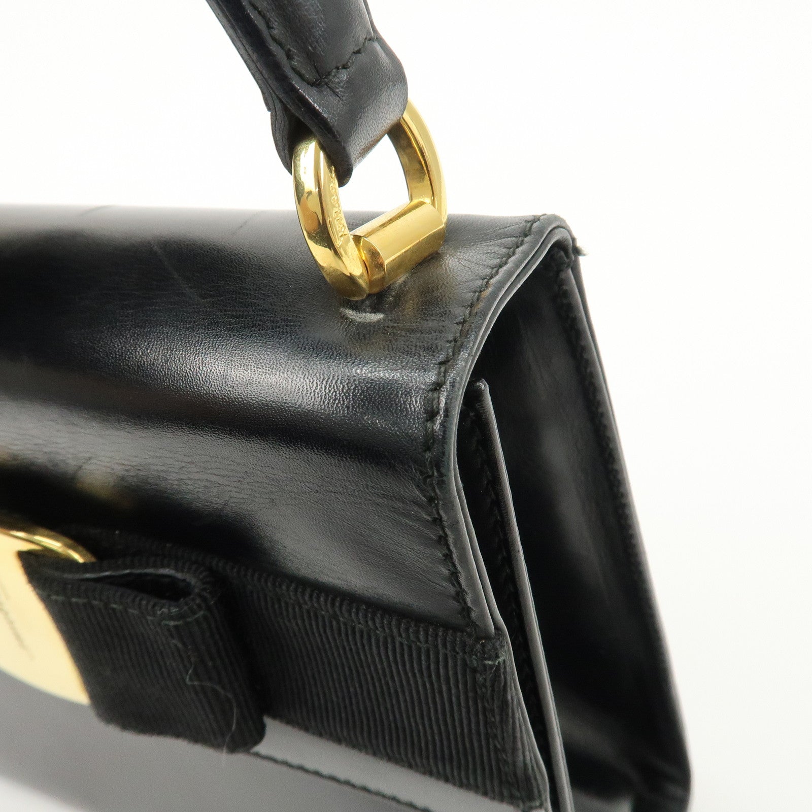 Ferragamo Vara Ribbon Leather Small Hand Bag Black Used