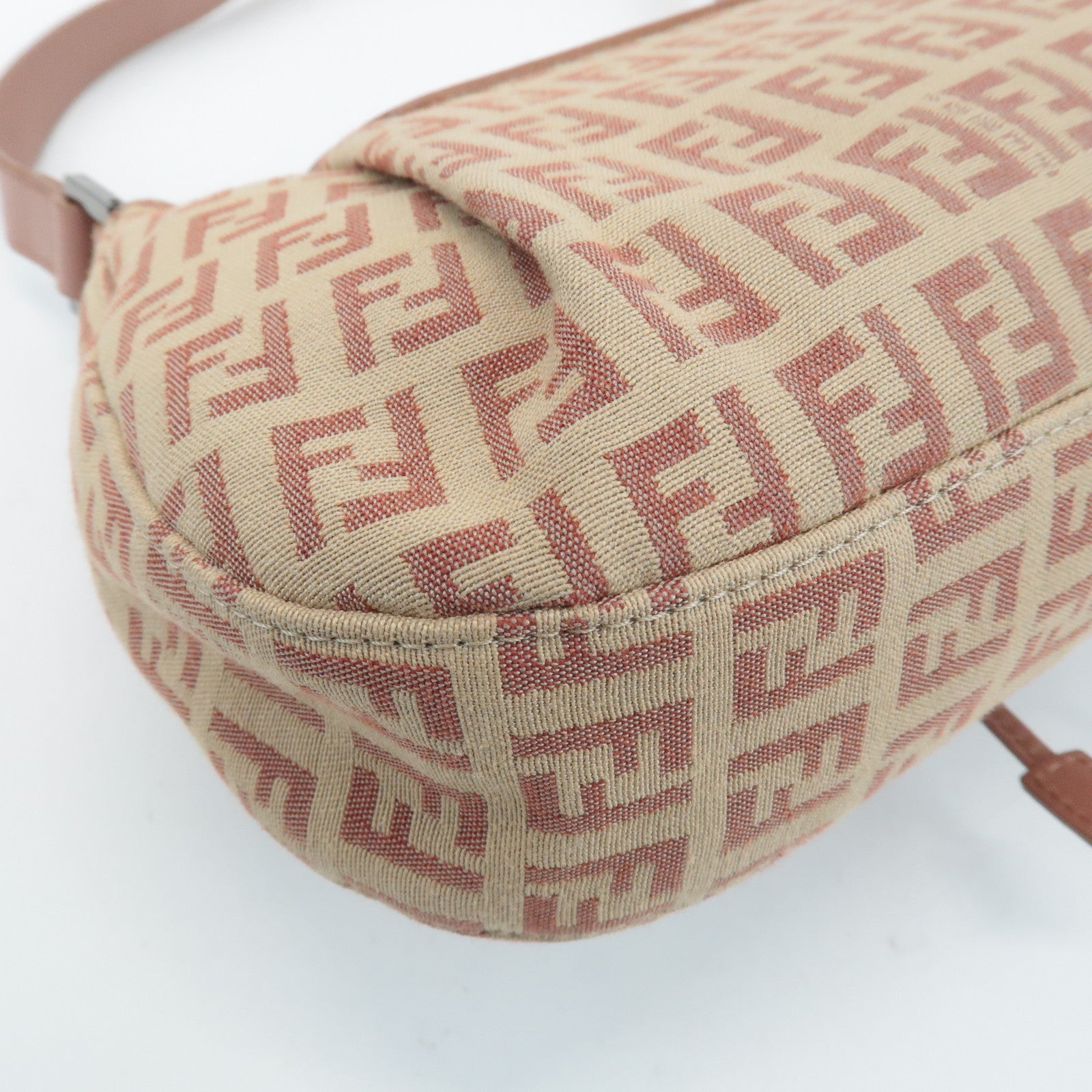 FENDI Zucchino Canvas Leather Shoulder Bag Beige Pink 8BR282 Used
