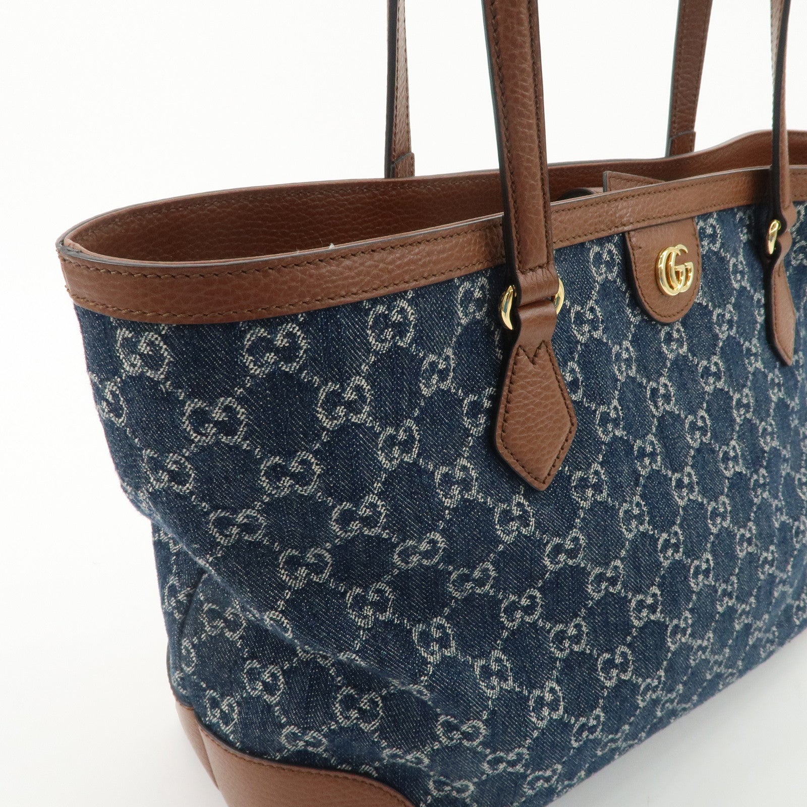 GUCCI Sherry Ophidia GG Denim Leather Medium Tote Bag 631685 Used