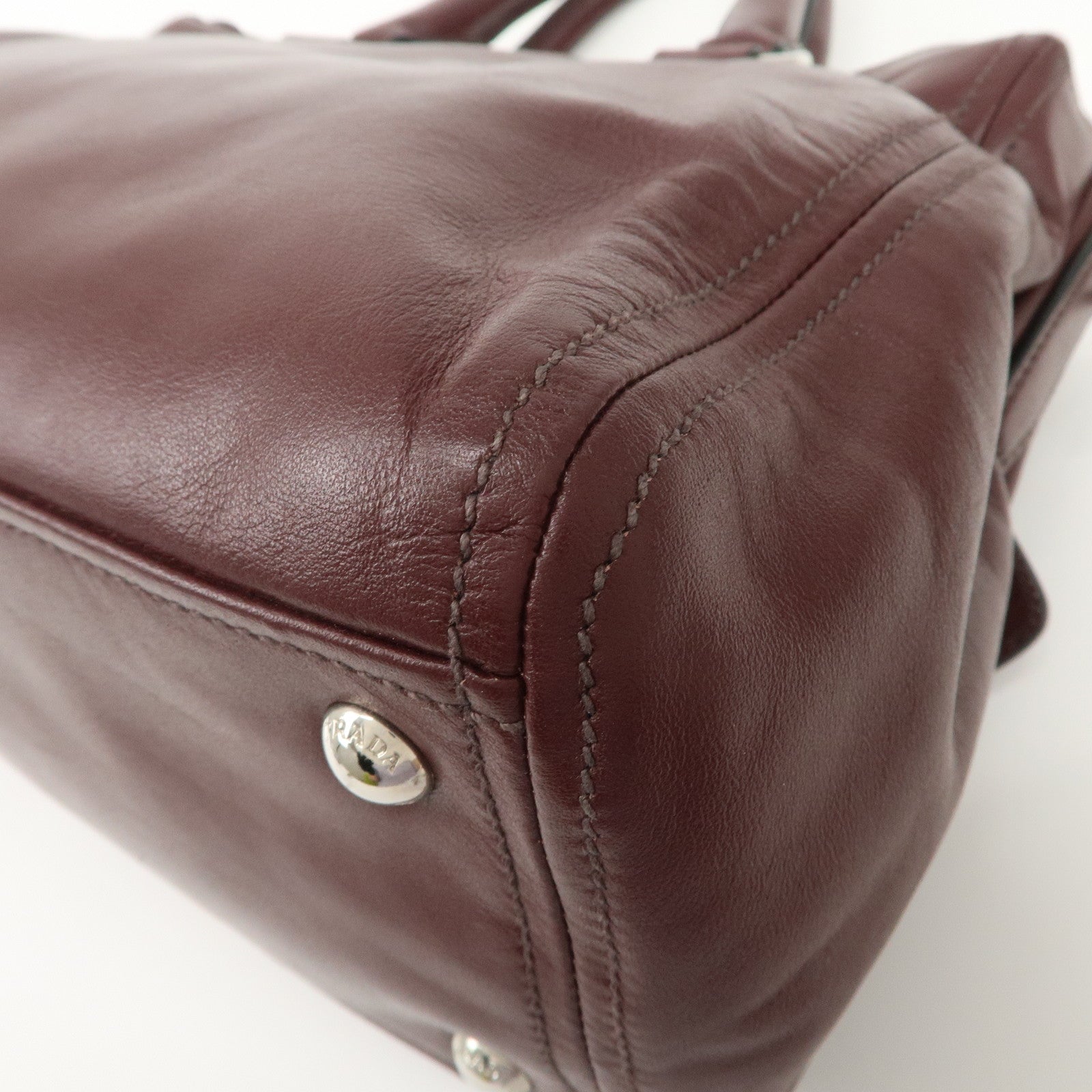 PRADA Leather 2Way Bag Hand Bag Shoulder Bag Bordeaux BN2866 Used
