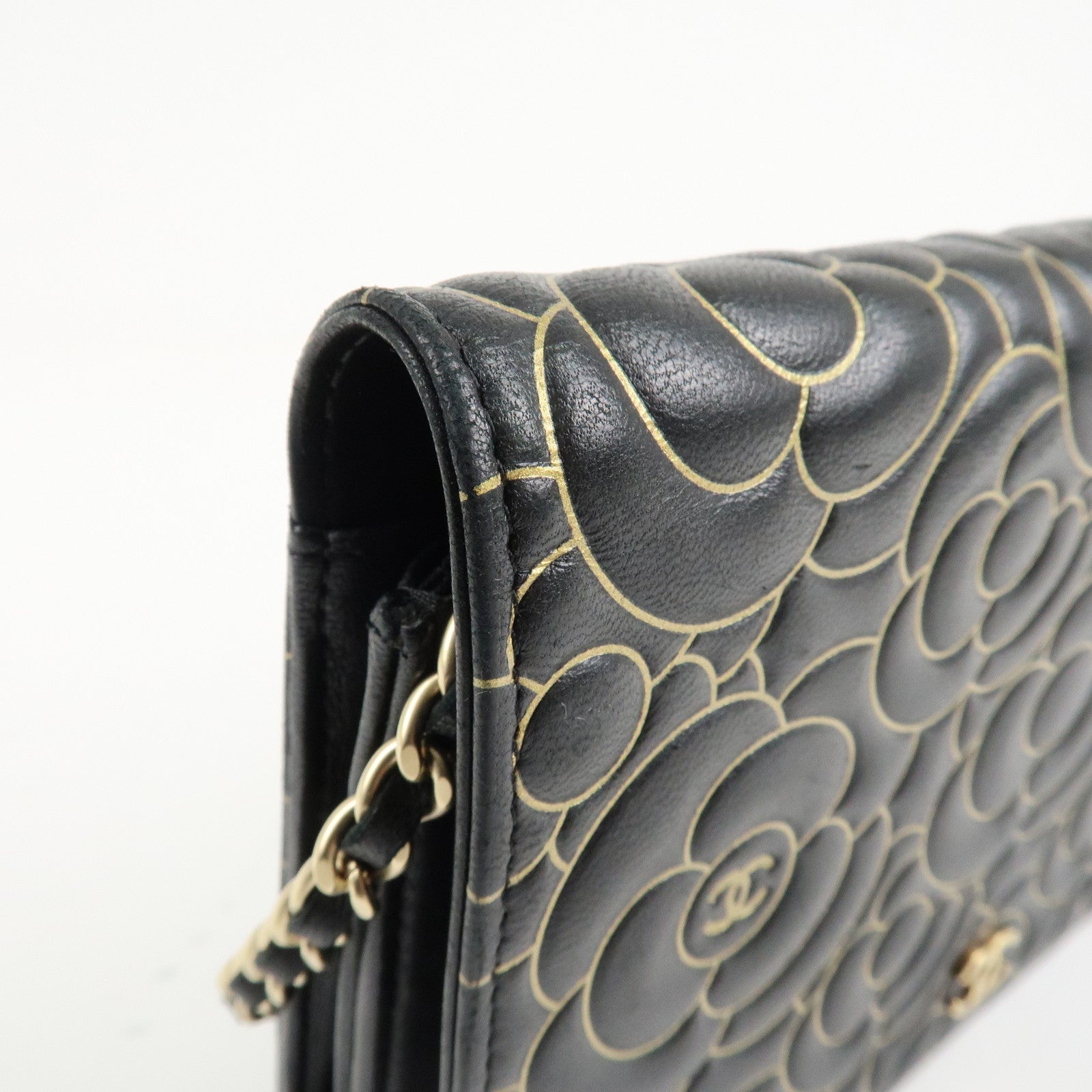 CHANEL Camellia Lamb Skin Chain Wallet Shoulder Bag A82336 Used