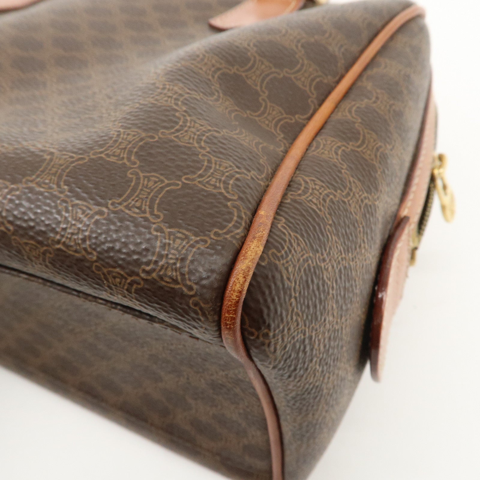 CELINE Macadam PVC Leather Boston Bag Hand Bag Brown Used