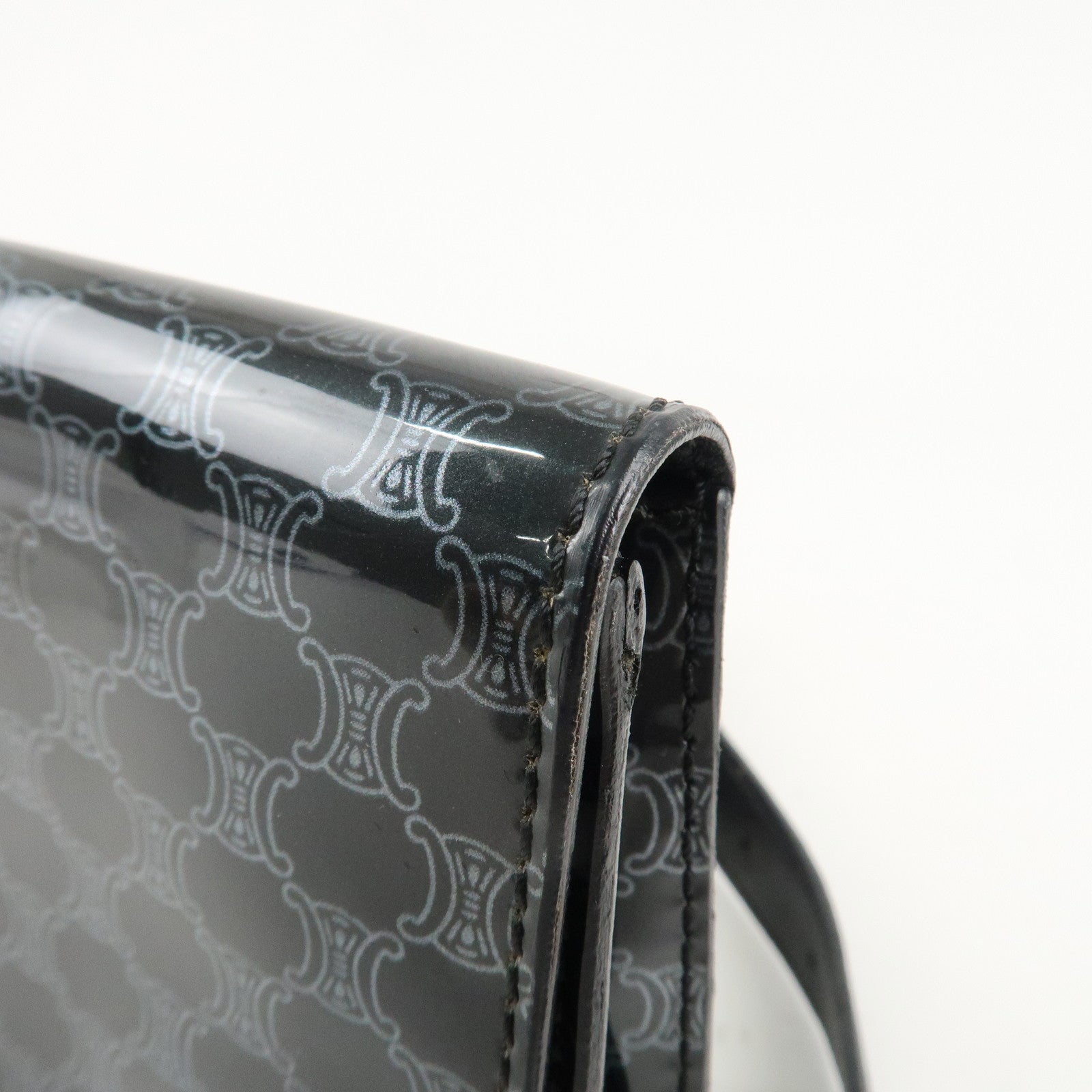 CELINE Macadam Leather PVC Waist Pouch Black Silver HDW MC99/2 Used