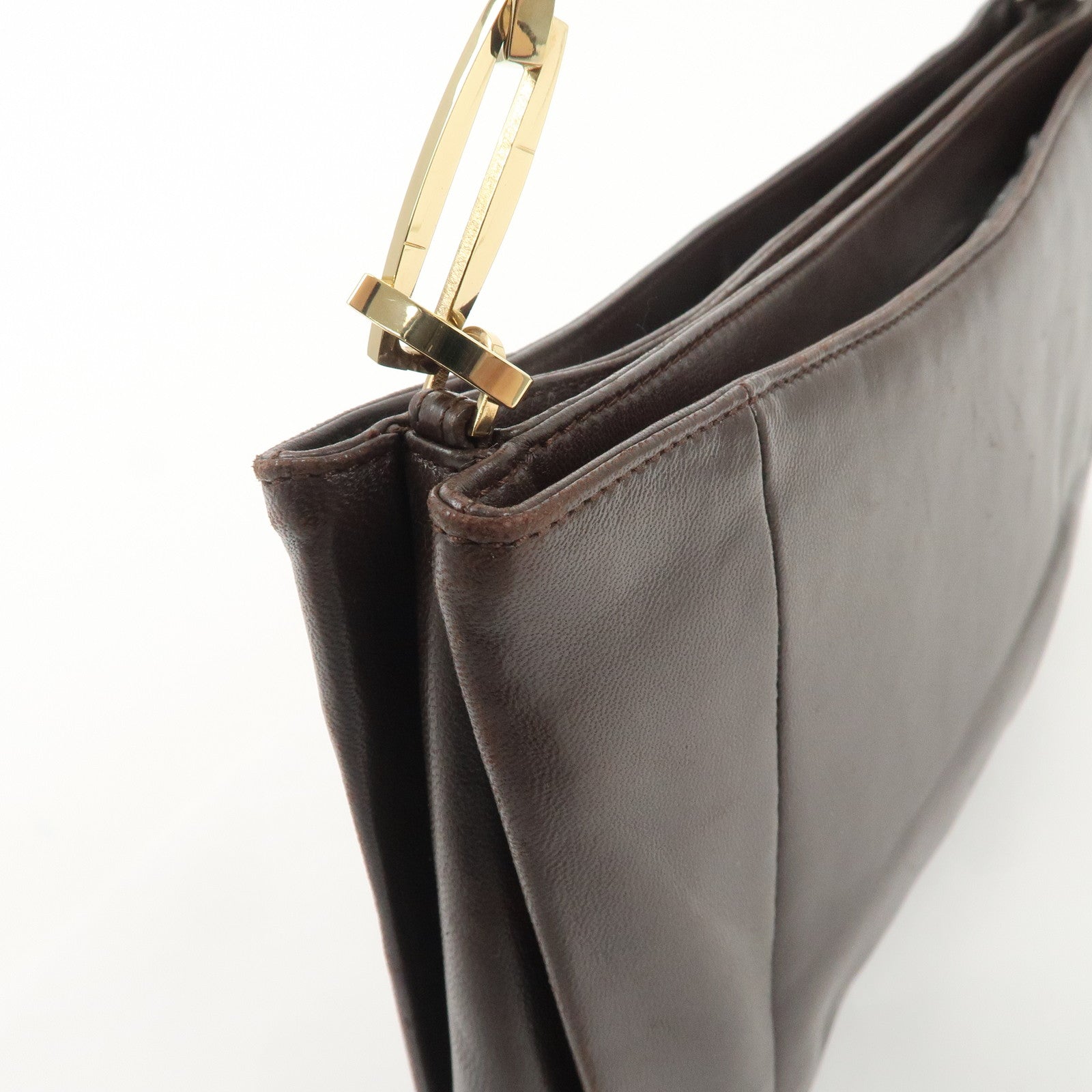 LOEWE Anagram Leather Shoulder Bag Hand Bag Gold HDW Brown Used