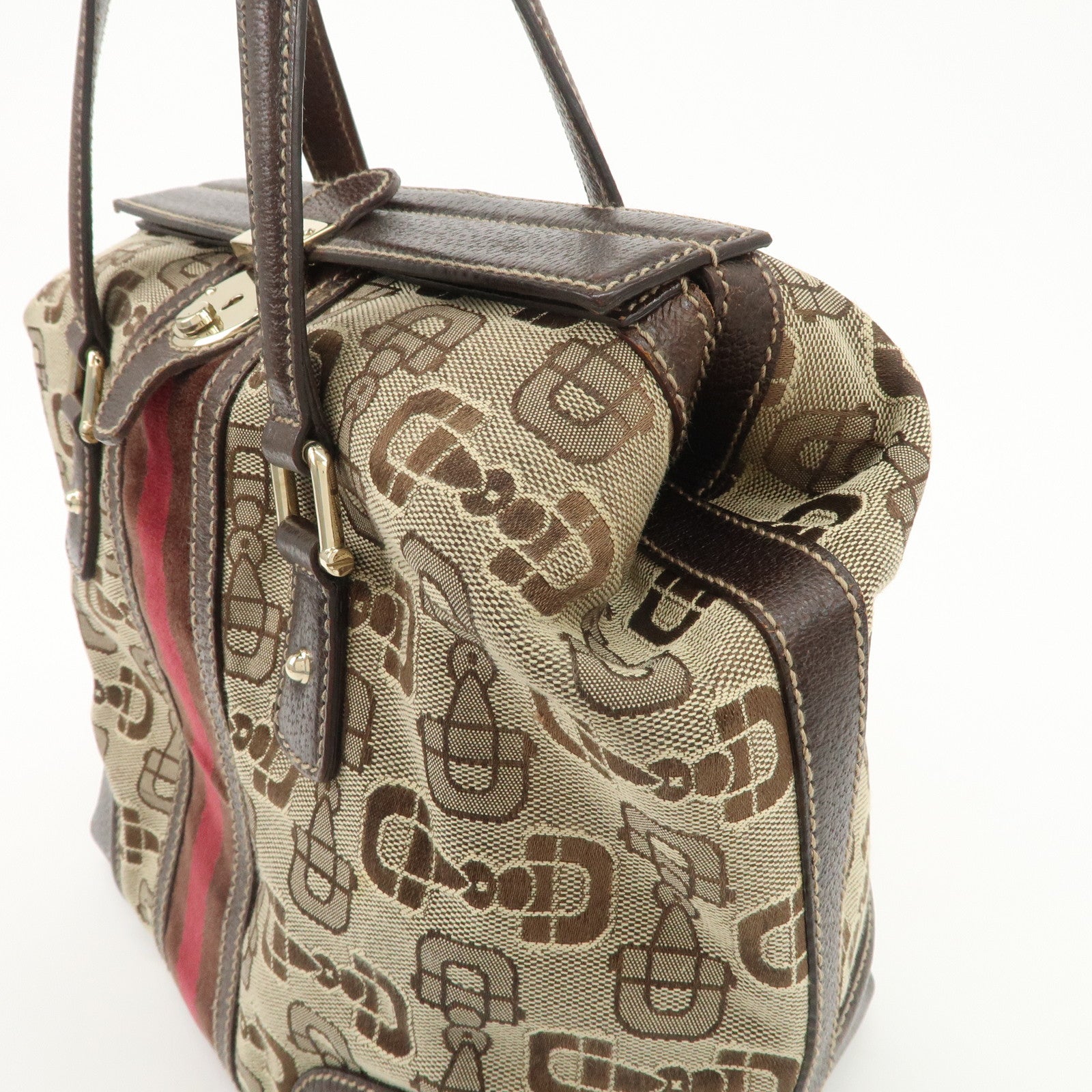 GUCCI Sherry Canvas Leather Doctor's Bag Hand Bag Beige 146002 Used