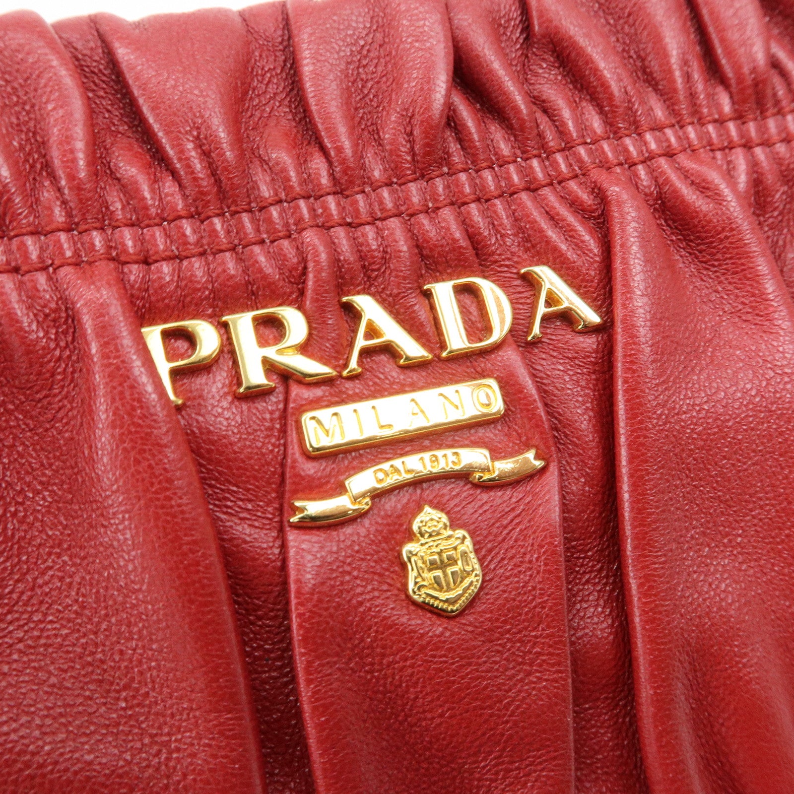 PRADA Leather Clutch Bag Red Used