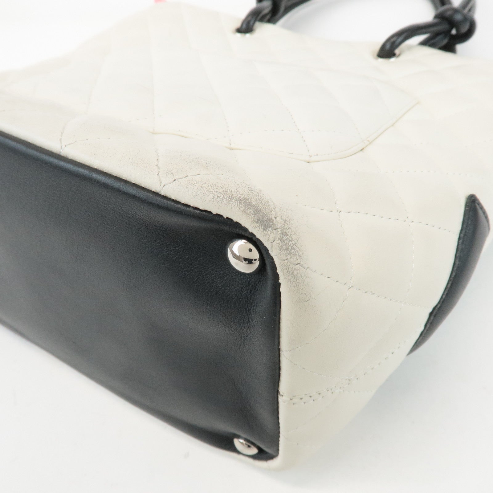 CHANEL Cambon Line Lamb Skin Medium Tote Bag Shoulder Bag A25167 Used