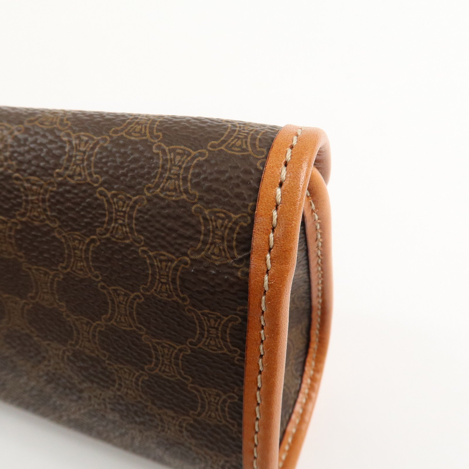 CELINE Macadam PVC Leather Pouch Cosmetic Pouch Brown Used