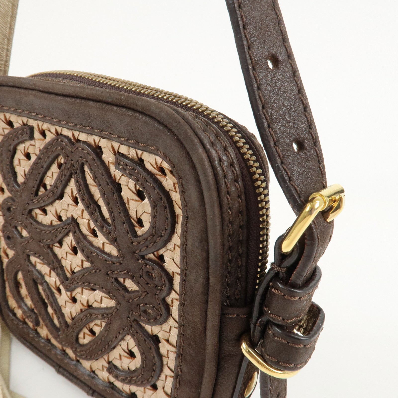 LOEWE Anagram Leather Mini Shoulder Bag Crossbody Bag Brown Used