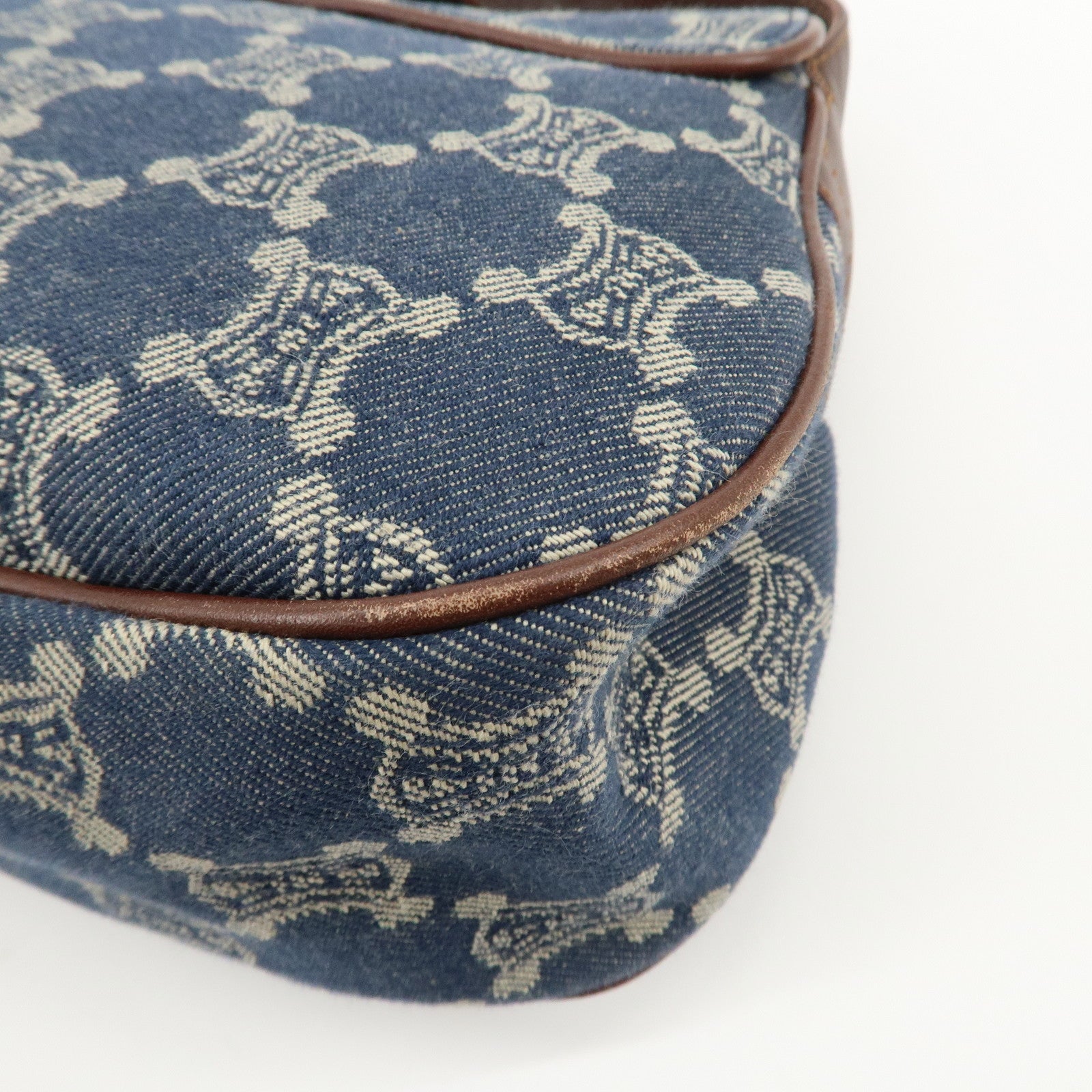 CELINE Macadam Denim Leather Shoulder Bag Blue Brown Used