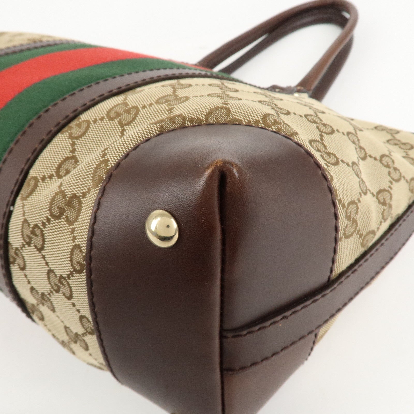 GUCCI Sherry GG Canvas Leather Tote Bag Beige Brown 257341 Used